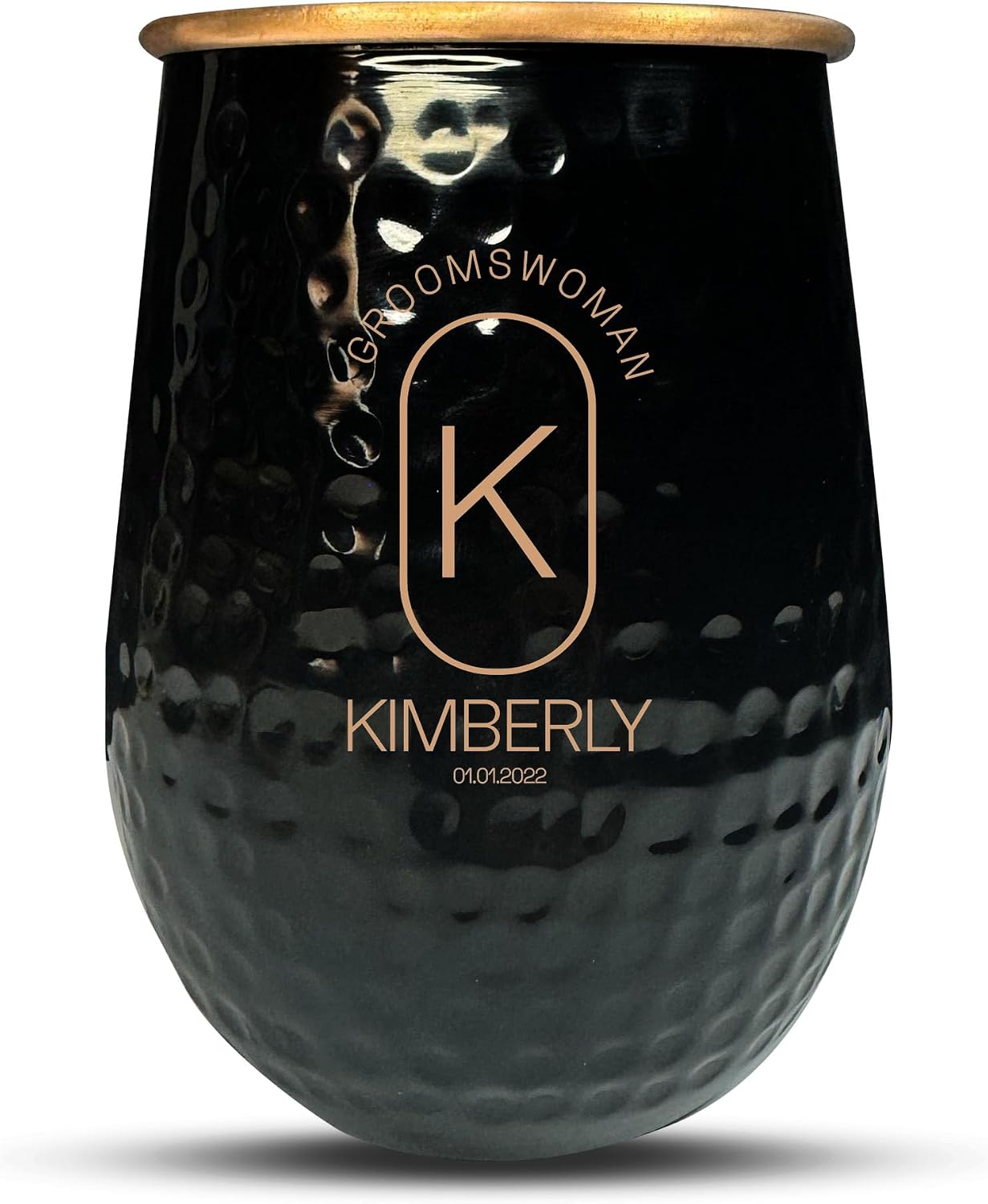 Custom The Grip Mule Pure Copper Moscow Mule Mug with Personalized Groomswoman Monogram Oval Border Theme Engraving for the Palm of Your Hand | Cold Drinks Only | No Handle | 1 Cup | 18 Oz | Black