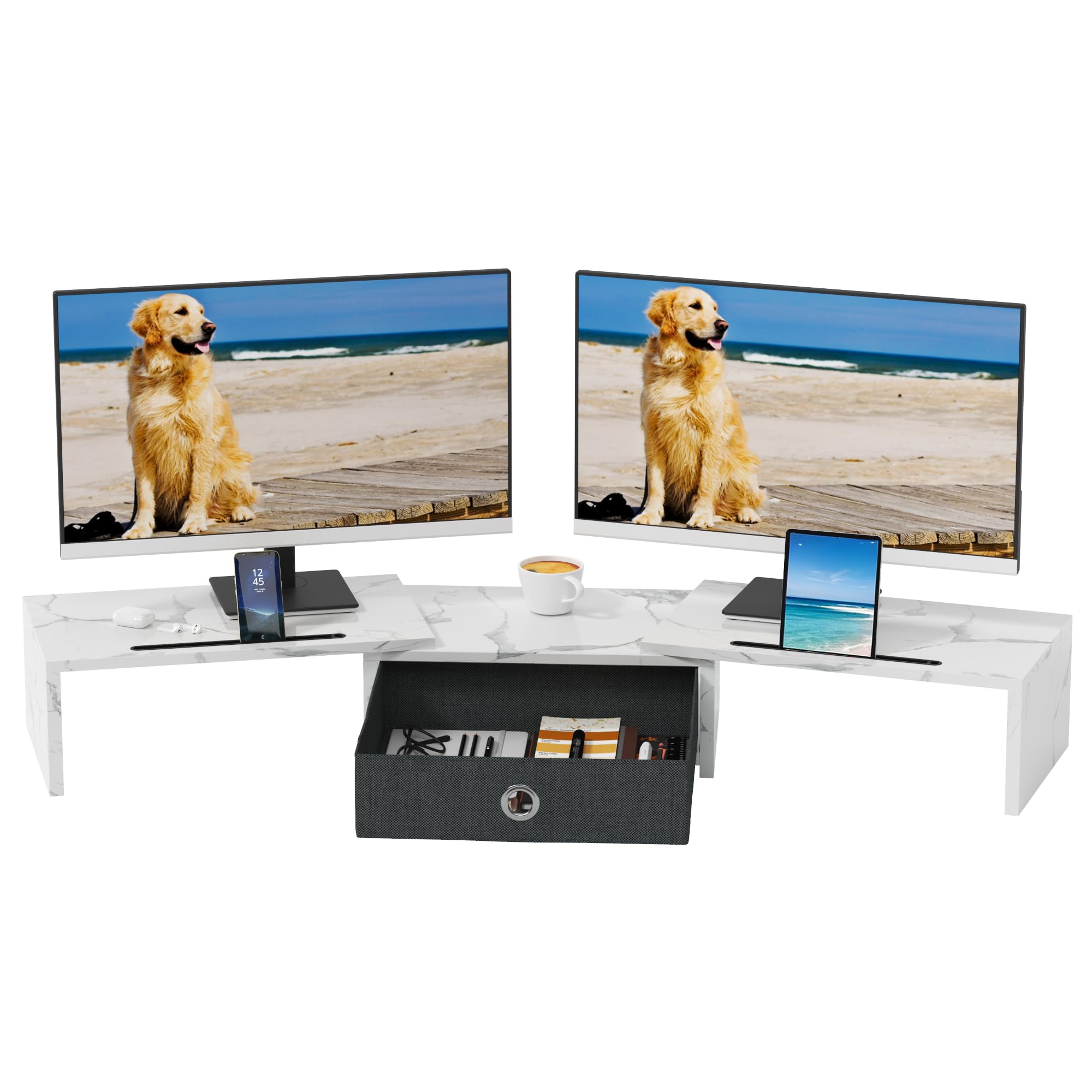 Supporto Monitor Scrivania, Supporto 2 Monitor Rialzo Monitor da Scrivania, Supporto per Monitor con Cassetto, Supporto Schermo PC Laptop Computer Monitor Stand Accessori Scrivania