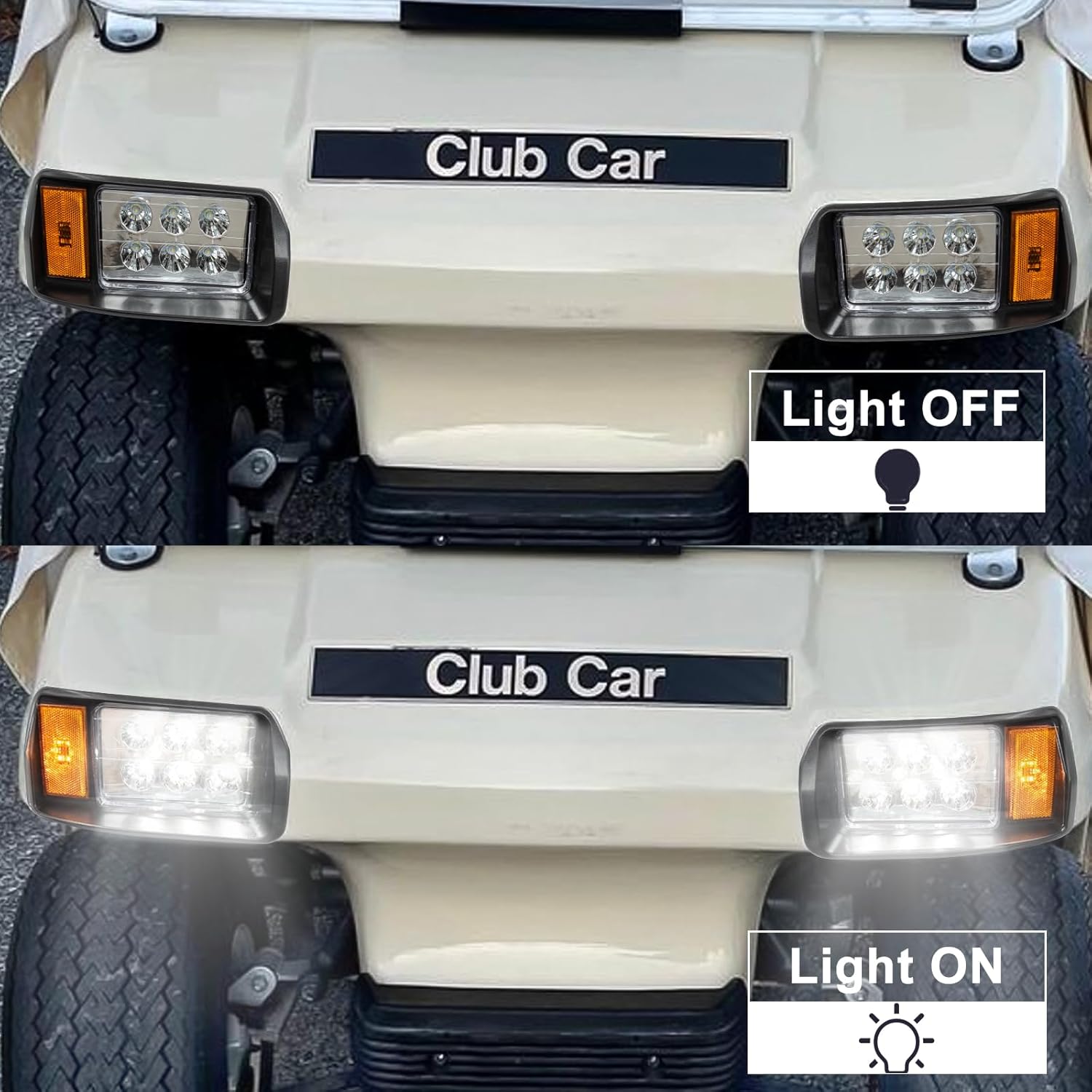 LED Headlight Kit for Club Car DS with Adapter, Factory Style Golf Cart Headlight for 1993-Up 12 Volt Club Car DS, Replace OEM 101988002 101988001