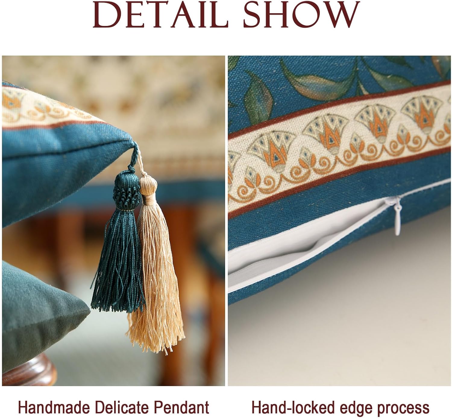 patdrea Designer Square Throw Pillow Covers Set of 2,French Floral Blue Farmhouse Linen Vine Branch Pattern Pillow Cover,Decorative Pillowcases Cushion for Bed Living Room Outdoor Car,18"x18"