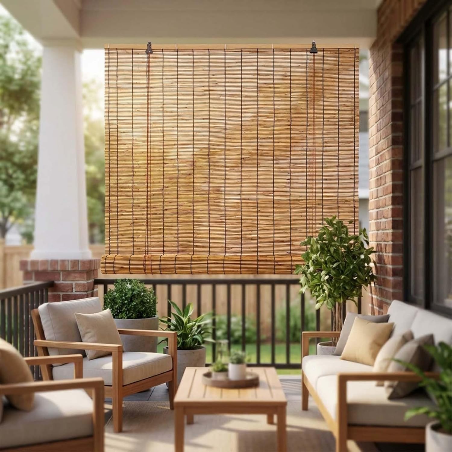 Outdoor Bamboo Blinds for Patio, Waterproof Reed Shades, 36" 48" 64" 72" 80" 84" Roll Up Window Blinds, Privacy Sun Shades, Cordless Bamboo Roller Shades Garden(W72 x H56)