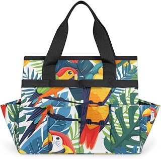 Parrot Green Leaf Garden Tool Bag with Hard Bottom and 10 Pockets | Heavy Duty Gardening Organizer Tote Bag, Standable, Reinforced Handles, Folds Flat for Storage