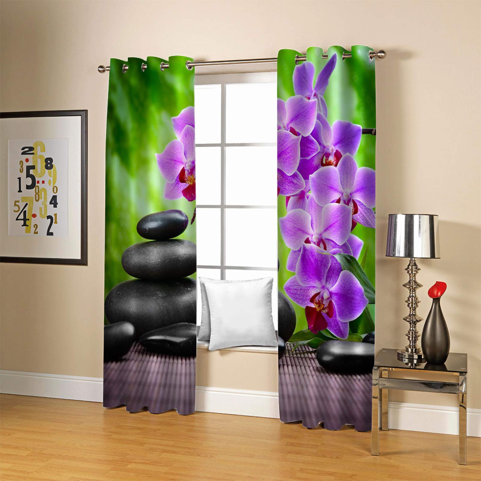 Zasłona okienna do pokoju dziecięcego, moda, fioletowe kwiaty, kamień, 150 x 166 cm, izolacja termiczna, zasłony do okna salonu, pokoju dziecięcego, zasłona z oczkami, 100% poliester, 2 panele