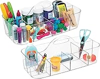 Vista 1 de mDesign Organizador de plástico dividido para arte y manualidades, con asa para oficina en casa y sala de estar, capacidad para lápices, crayones