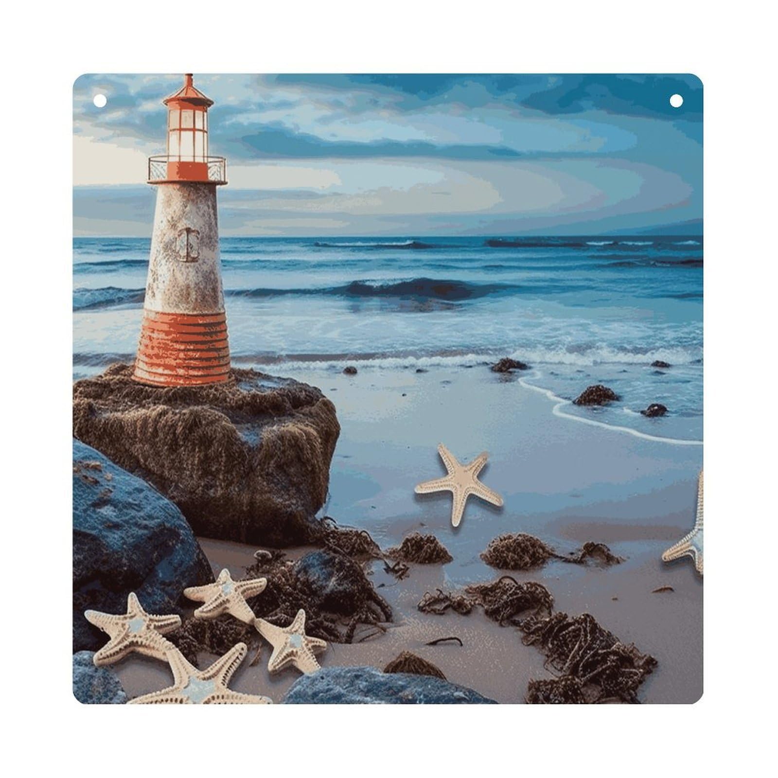 Adfgyerh Style Starfish Lighthouse Beach Hanging Ornaments Window Hanging Modern Acrylic Decor For Living Room Bedroom Dining Room Hallway Office Wall Decor, 8X8 In