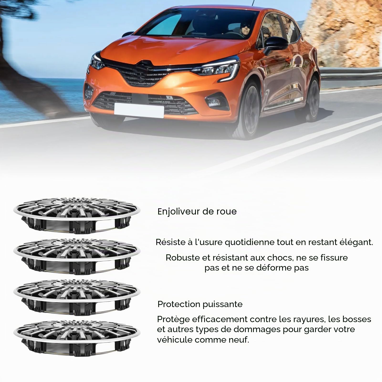14 Pouces Enjoliveurs de Roues, Kit de 4 Enjoliveurs Universels R14 pour Voitures, Camions, SUV, Jantes en Aluminium, Jantes en Acier, Enjoliveurs de Roue Noirs