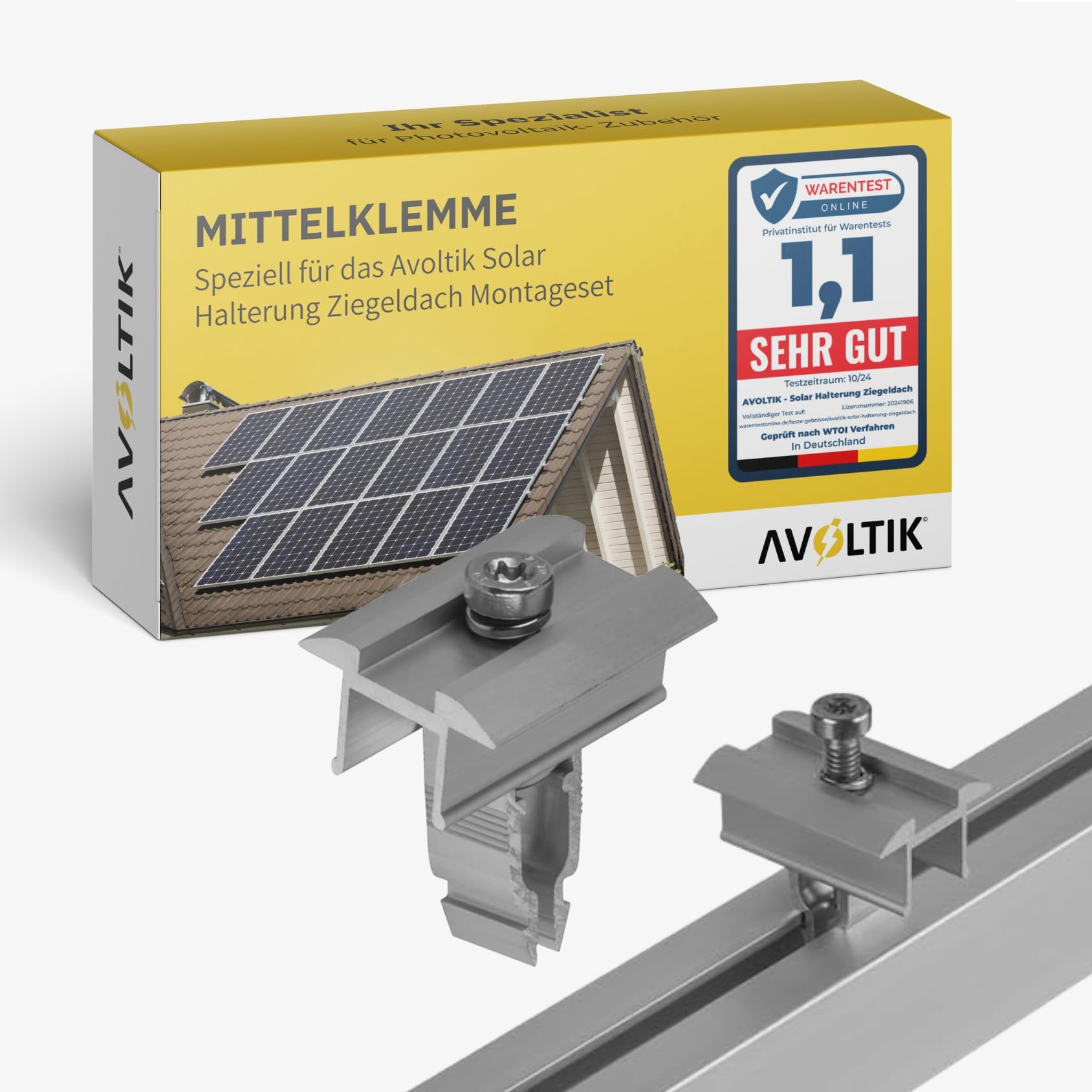 Avoltik Solar Zusatz Mittelklemme speziell für das Avoltik Solar Halterung Ziegeldach Montageset | ermöglicht die Montage von Solarmodulen übereinander oder in alternativen Konfigurationen