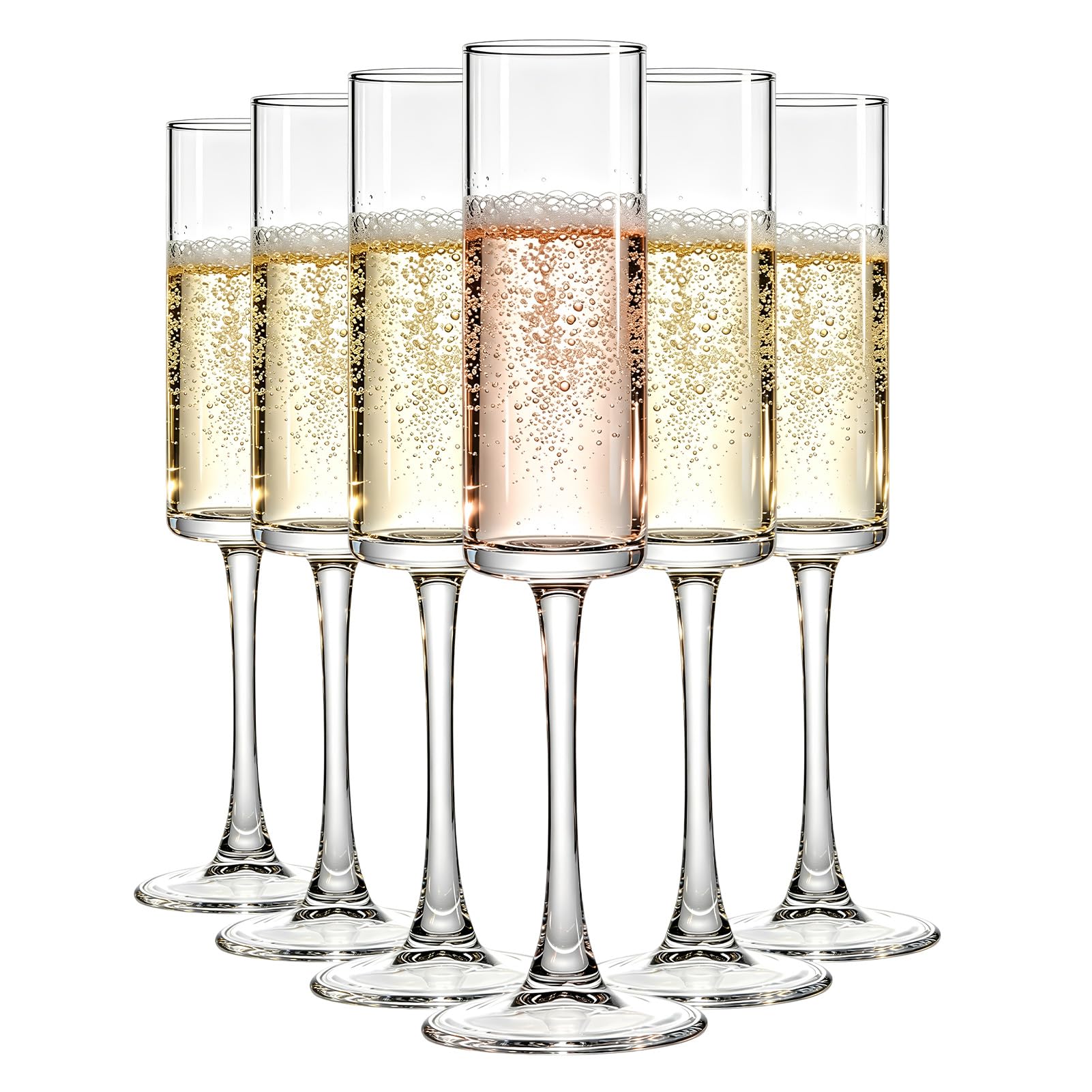 6 PCS Champagne Glasses, 155ml Elegant Champagne Glasses, Perfect for Birthday Wedding Anniversary Transparent Champagne Flutes for Celebrations and Special Occasions