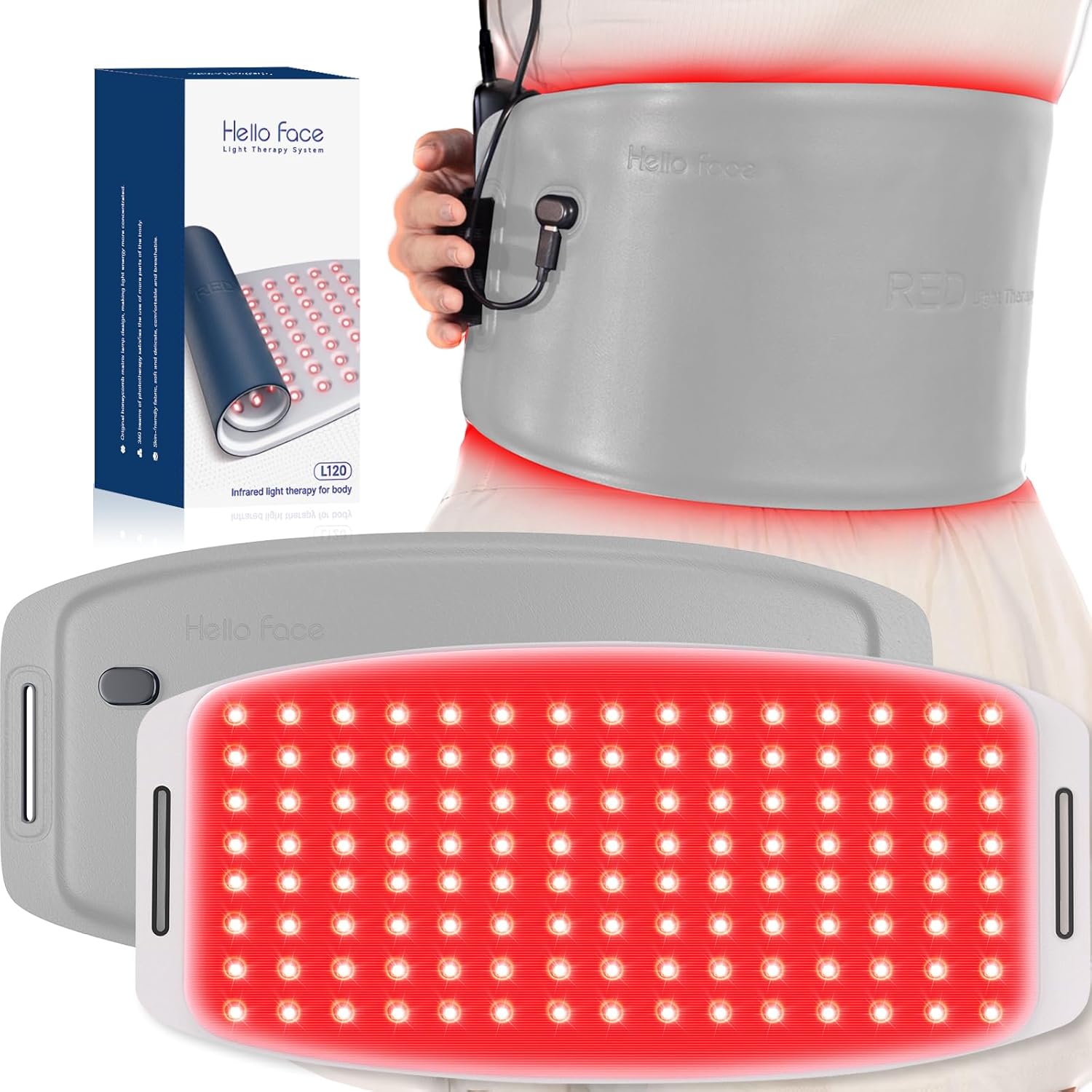 Red Light Therapy for Dogs and Humans, Portable 360 LED Chips Red Light Therapy Belt with Strap, Infrared Light Therapy Devices for Muscle & Joint Pain Relief Gray