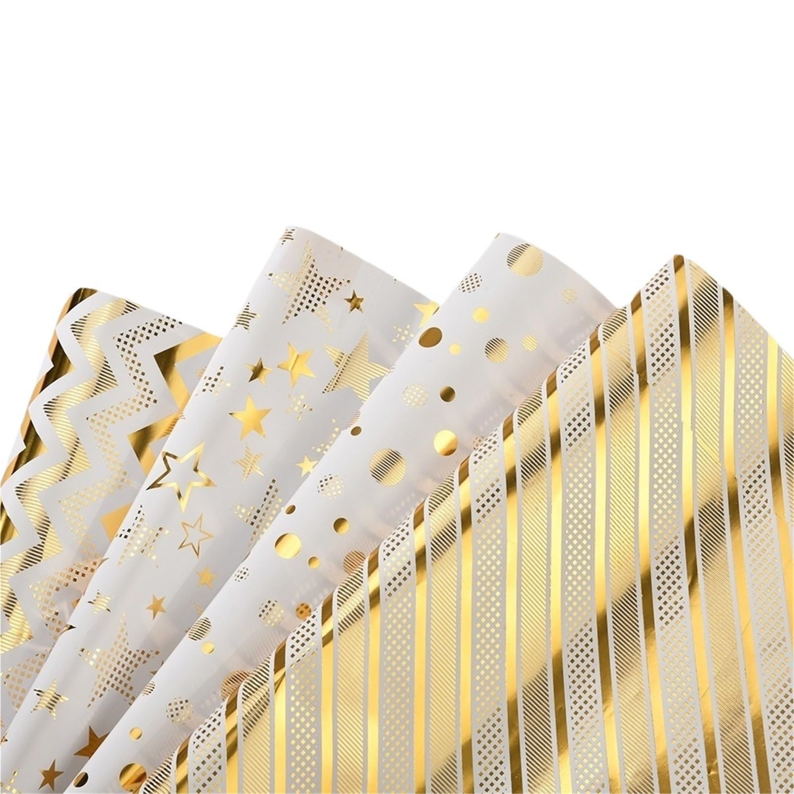 Papel De Regalo 4 unids/set rollo de papel de envolver con puntos ondulados de estrellas doradas for boda, cumpleaños, vacaciones, envoltura de ducha, manualidades, decoración de papel Para Festivales