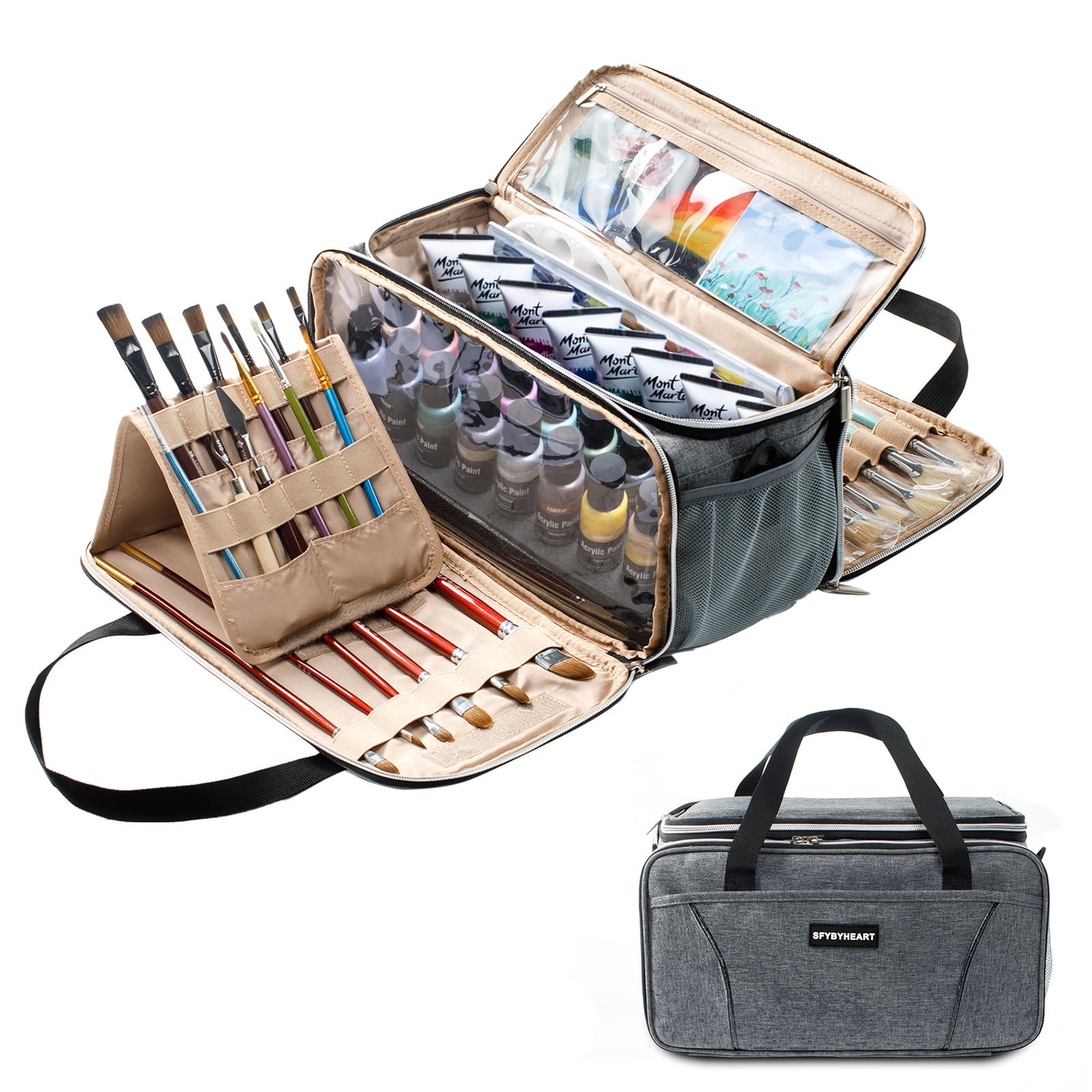 SFYBYHEART Acrylic Paint Storage Organizer & Storage，Art Supply Organizer，Art Tote Bags，Craft Paint Storage，Paint Brush Holder，Paint Tube Storage Apple Barrel Acrylic Painting，Palette Board，Grey