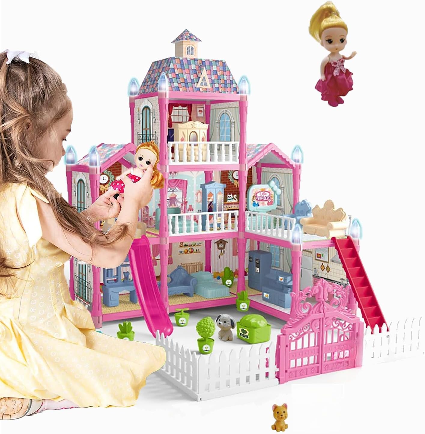 Beauenty Doll House,Dream House for Girls Pretend Toys-3 Story 8 Rooms Dollhouse,Toddler Playhouse DIY Building Kids Gift for for 3+ Year Old Girls. (Style4)