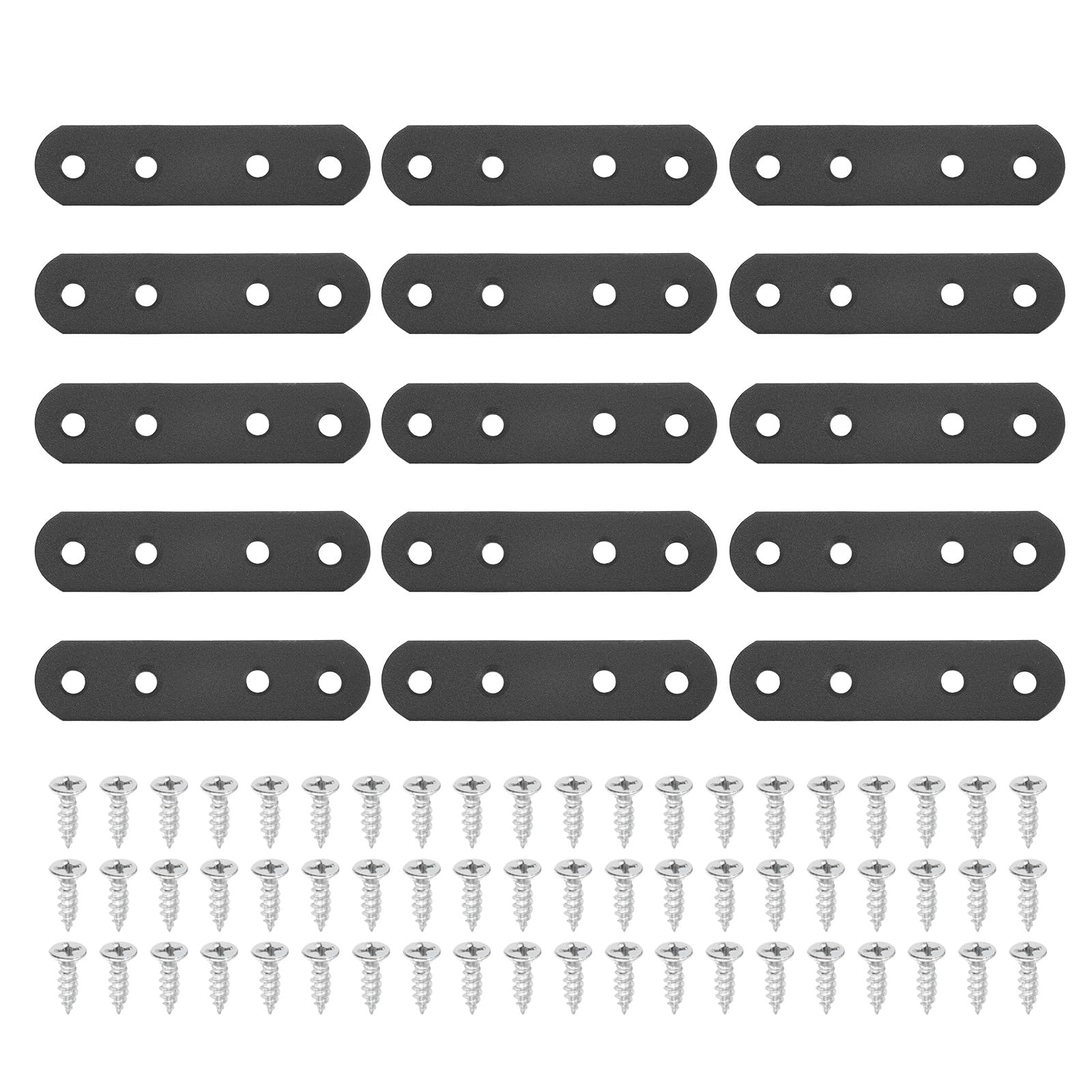 sourcing map 15Pcs Iron Straight Brace, 75x18mm Flat Repair Plates Flat Straight Brace Brackets Mending Plate Connector Joining Bracket with Screws for Wooden Furniture Joint, Black