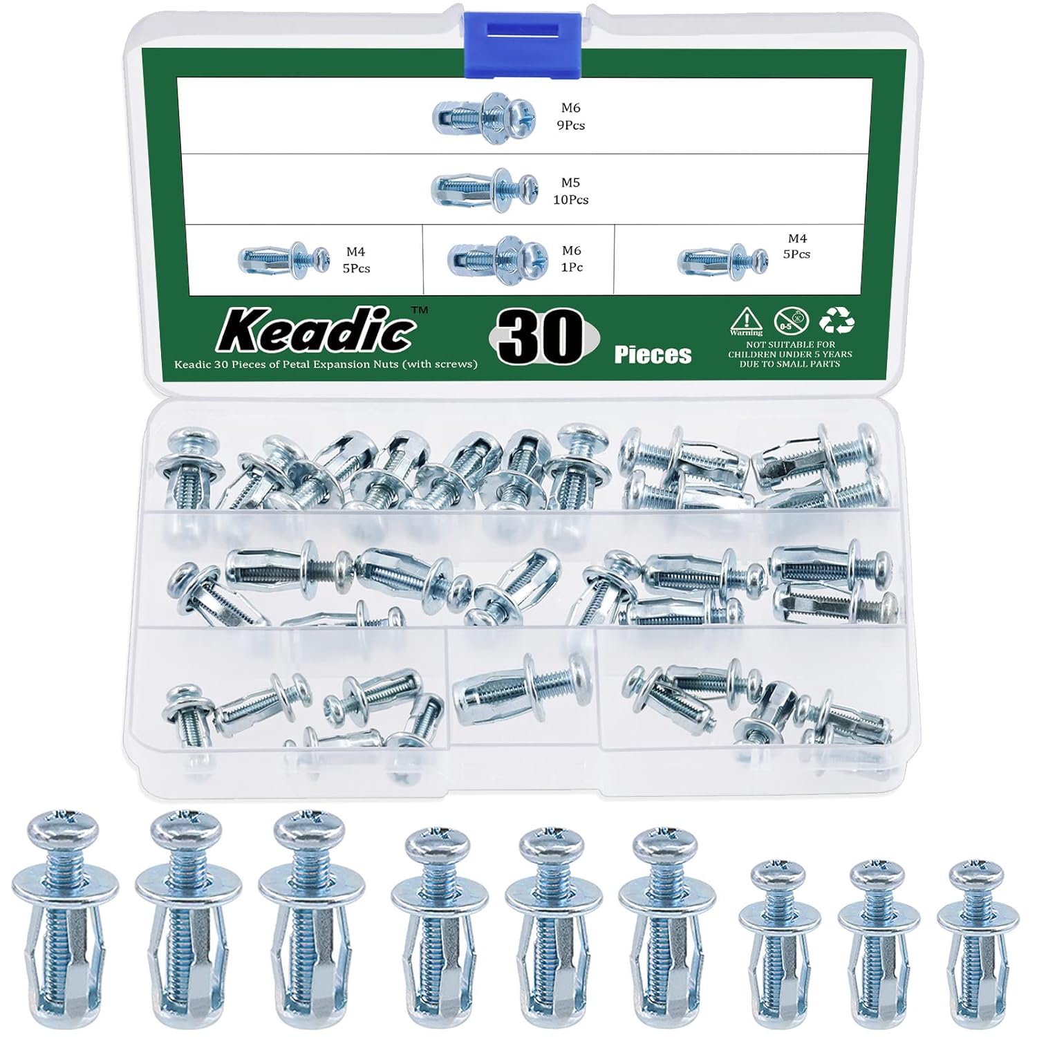 Keadic 60Pcs M4 M5 M6 Molly Jack Nuts with Screws Assortment Kit Steel