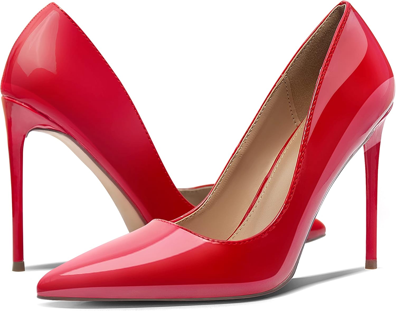 Women's Pumps Slip On High Heels with Pointed Toe 4.1 Inch Stiletto Bridal Party Dress Heels for Casual,Lucy-Red Pu-11 - Image 5