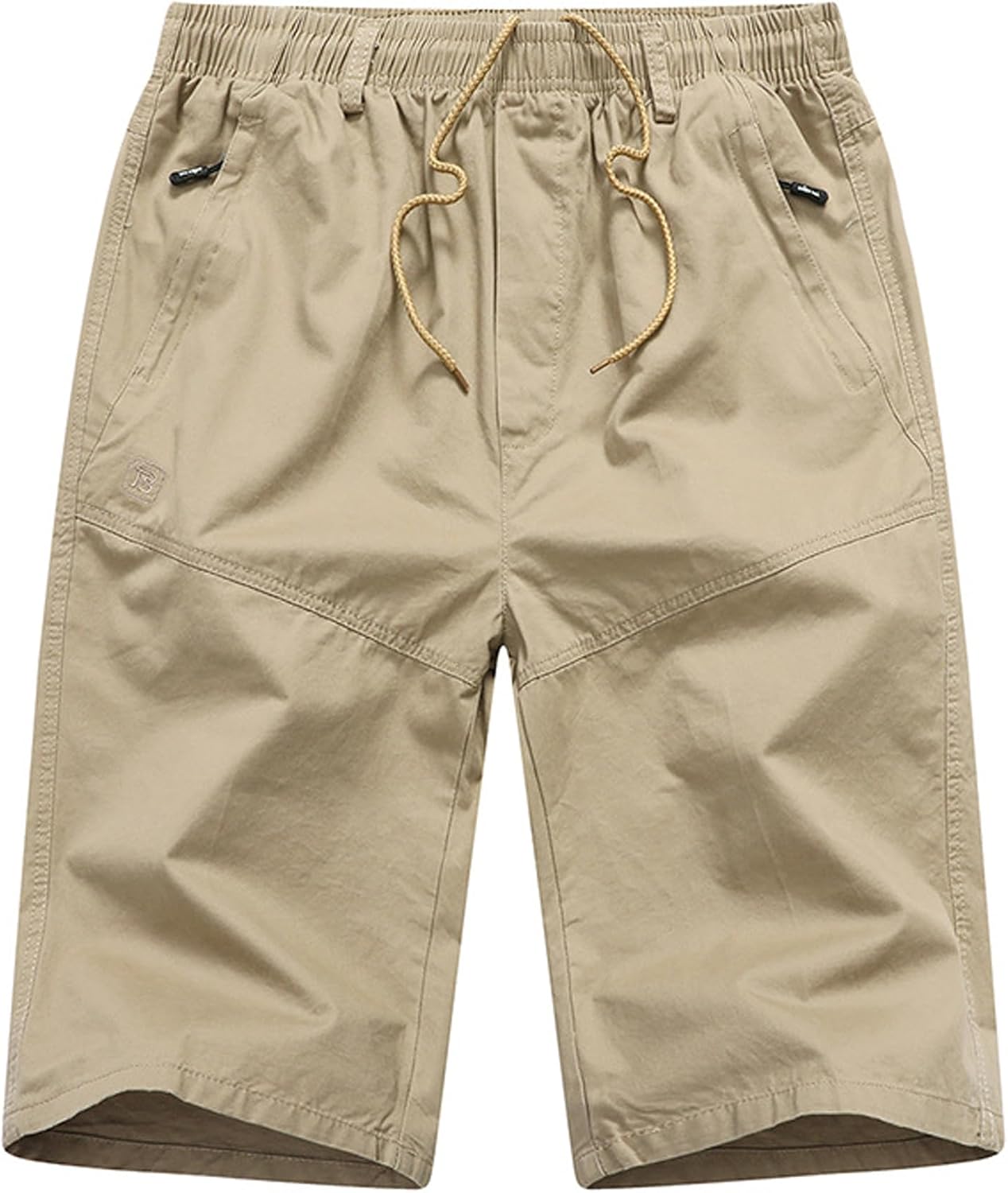 Men's Shorts Cotton Elastic Waist Drawstring Capri Pants Baggy 3/4 Cargo Pants with Zipper Pockets
