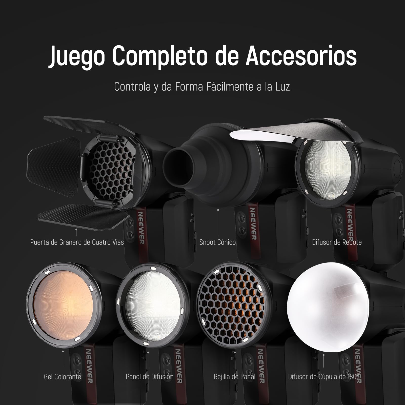 NEEWER CRM2 Kit de Accesorios Magnéticos para Flash de Cabeza Redonda Z1-C Z1-N Z1-S Z2-C Z2-N Z2-S Compatible con Godox V1 Speedlites, Incluye 14 pcs Adaptador Modificador de Control de Luz de Flash
