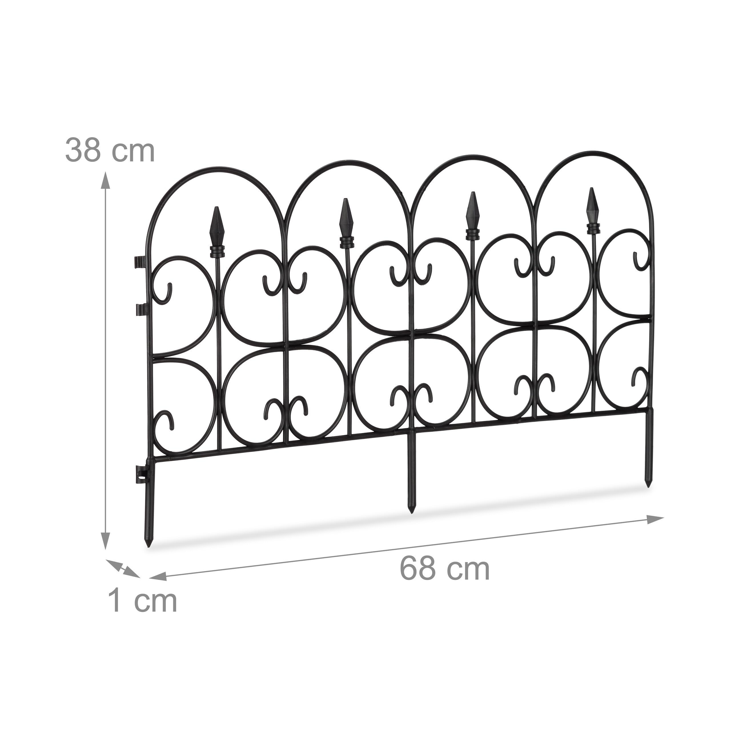 Relaxdays Recinzione per Aiuole in Plastica, H x L: 38 x 69 cm, Set da 8, Recinto Decorativo, Paletti per Giardino, Nero