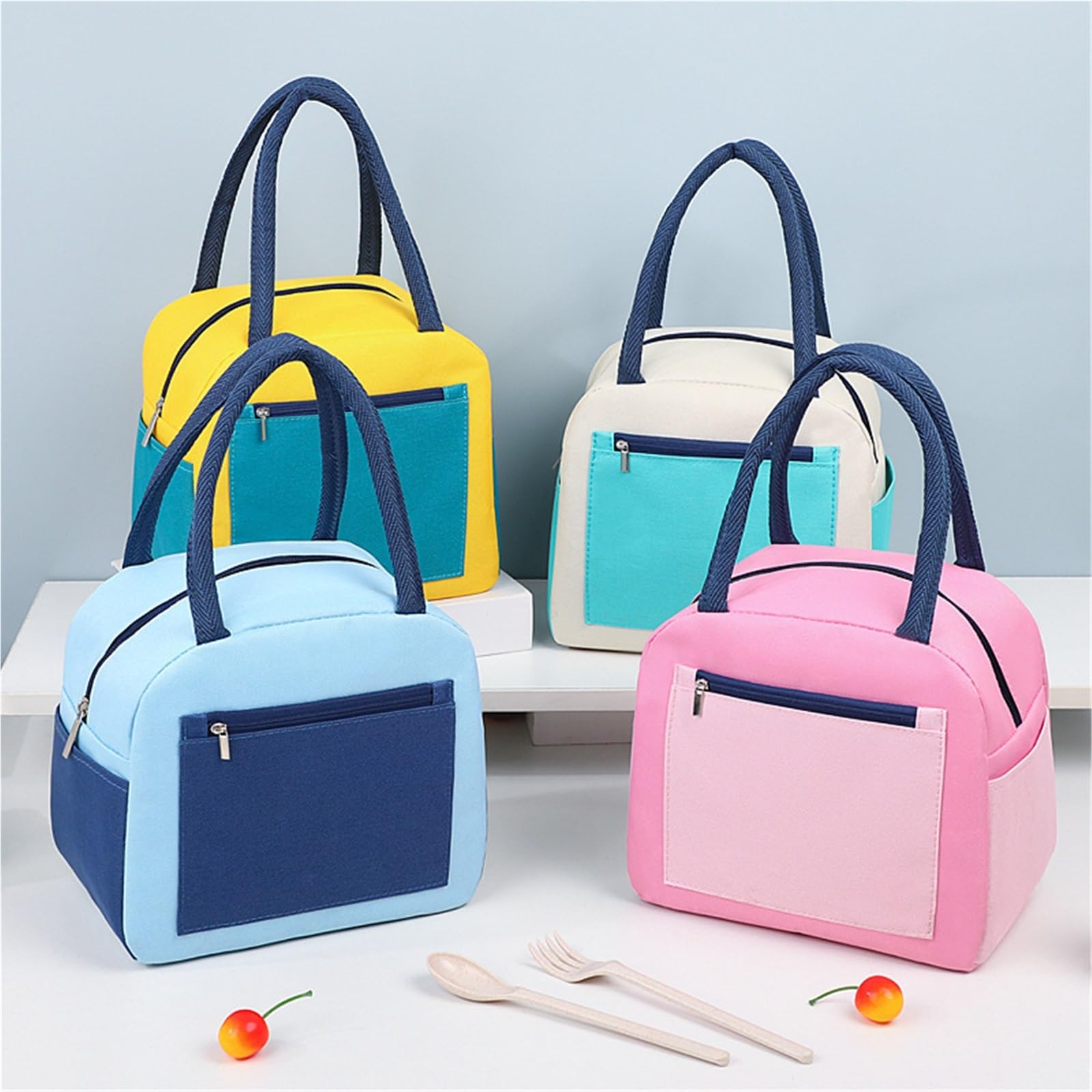 Plecak kempingowy, Torba do przechowywania lunchboxów Colorblock Pocket o dużej pojemności Torby na lunch dla uczniów żywności piknikowej(Yellow)