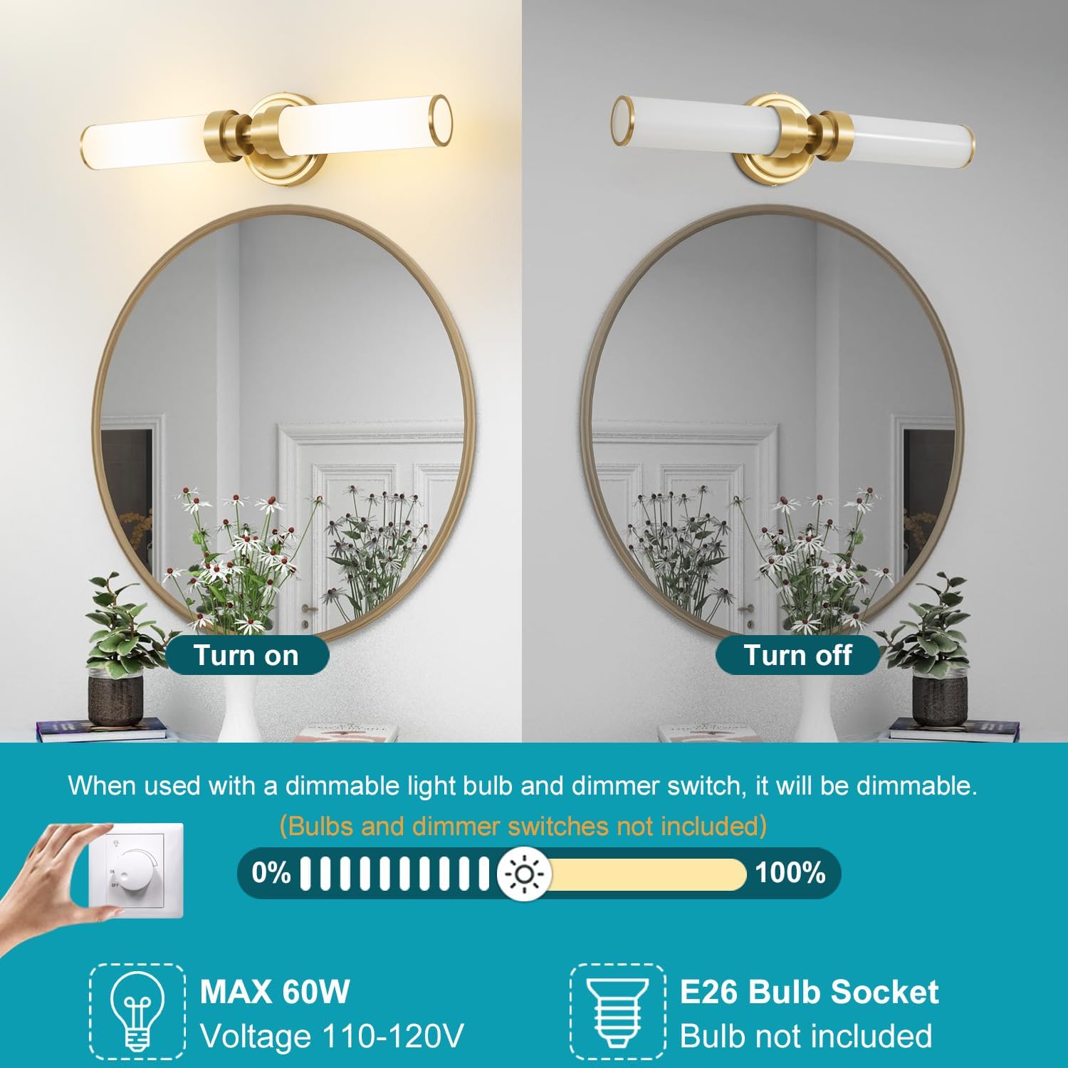 Bathroom Light Fixtures 2 Pack, Gold Wall Sconce with Milk Glass Shade, Modern Vanity Light Up and Down Sconces Wall Light - Bulb Not Included