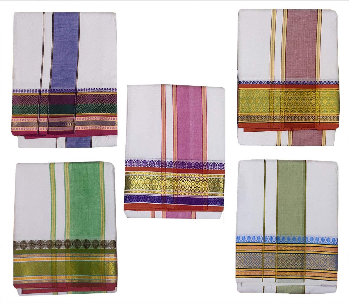 Prakasam Cotton Mens Panjakejam (Size9X5) Fancy Border White Dhoti/Traditional Dhoti And Angavasthiram Set/Dhoti And Gamcha Set (Fancy Border-005)