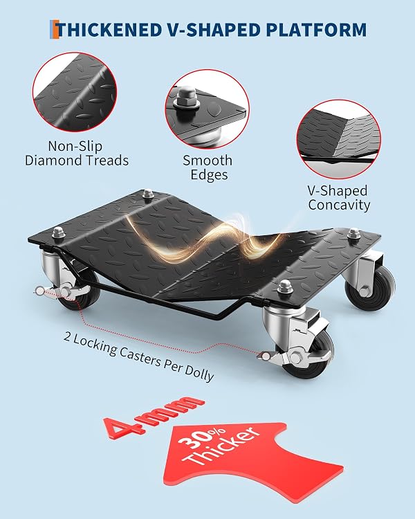 DEXSO Car Wheel Dolly, 6000 lbs/2722 kg Car Moving Cart with Brakes, Set of 4 Piece, Heavy-Duty Vehicle Dolly, Moving Cars, Trucks, Trailers, Motorcycles, and Boats, Black by DEXSO - Image 2