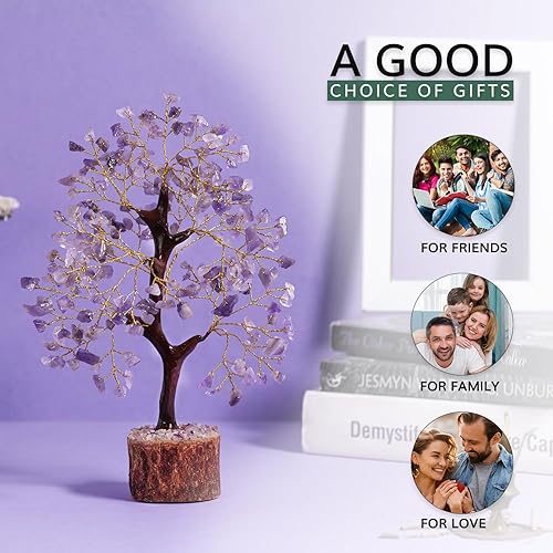 Miniatura 7 de NARIBABU Árbol de cristal de amatista, cristales curativos y piedras, regalos únicos para mujeres, árbol del dinero de Reiki y Feng Shui, decoración