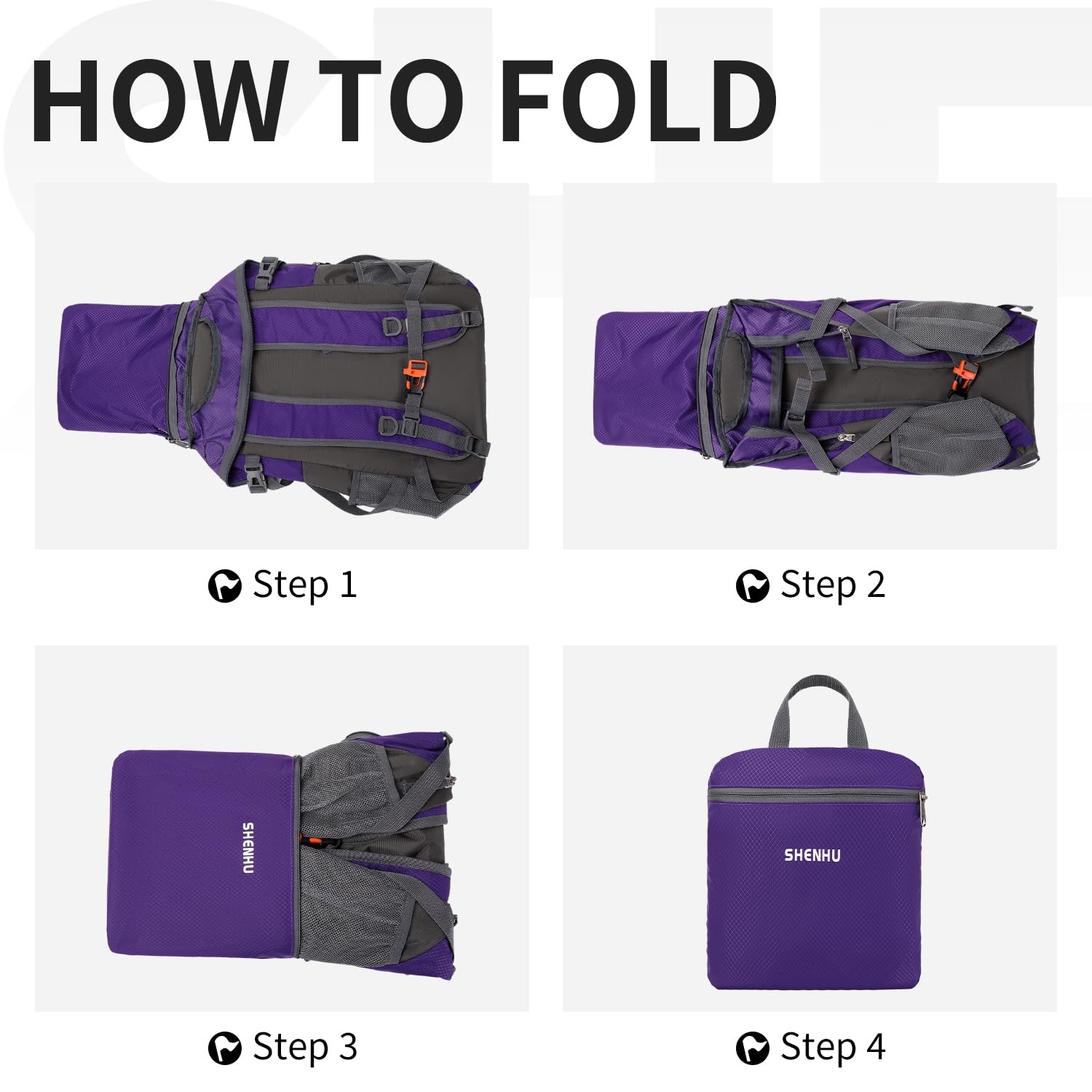 Plecak turystyczny 40 l wodoodporny plecak outdoorowy sportowy trekking, plecak kempingowy dla mężczyzn kobiet, Foldbale - Fioletowy