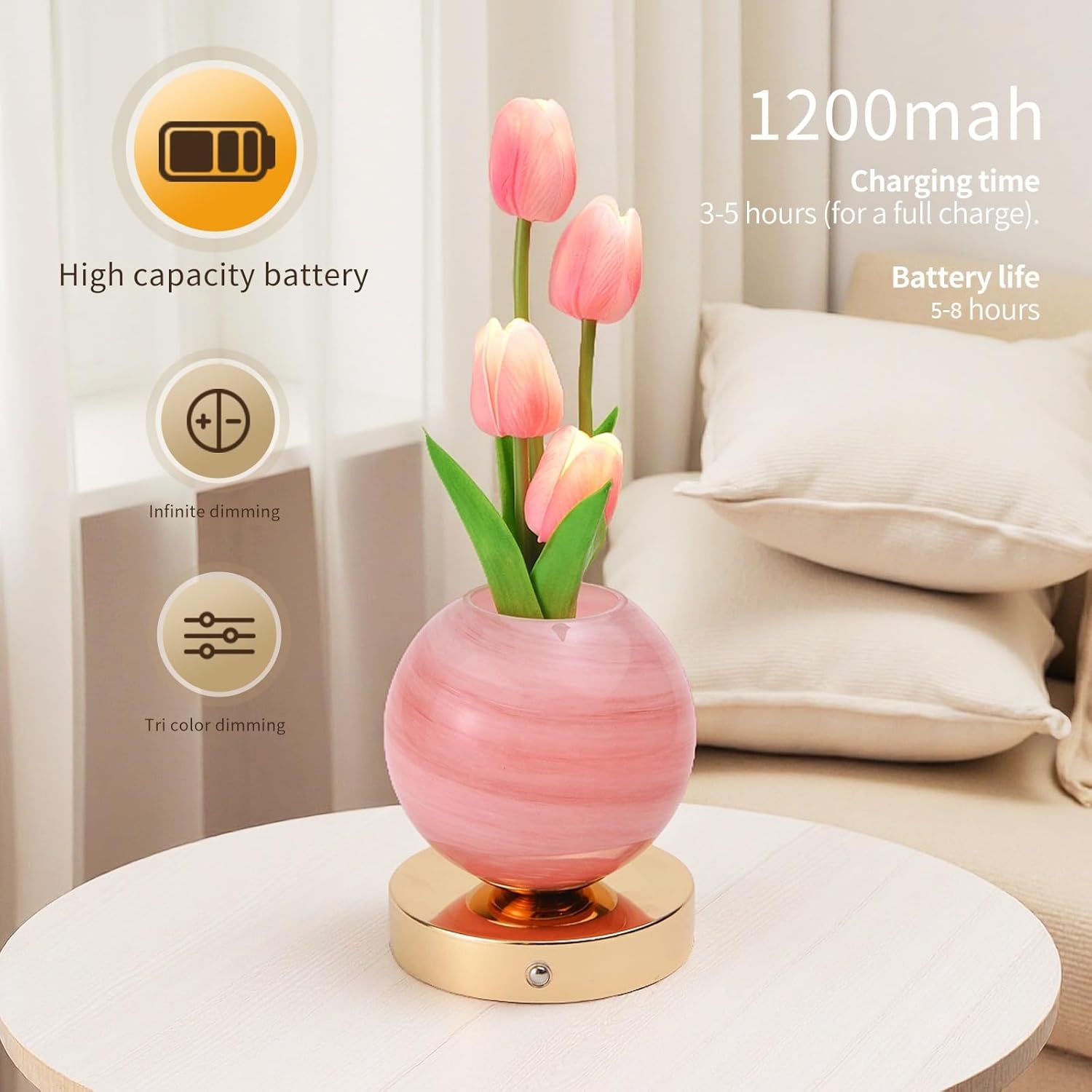 Tulip Table Lamp with Remote Control, Rechargeable Cordless Touch Dimming Artificial Flower Desk Lamp, LED Flower Night Light Romantic Gifts for Girl Women Mom (Blue)