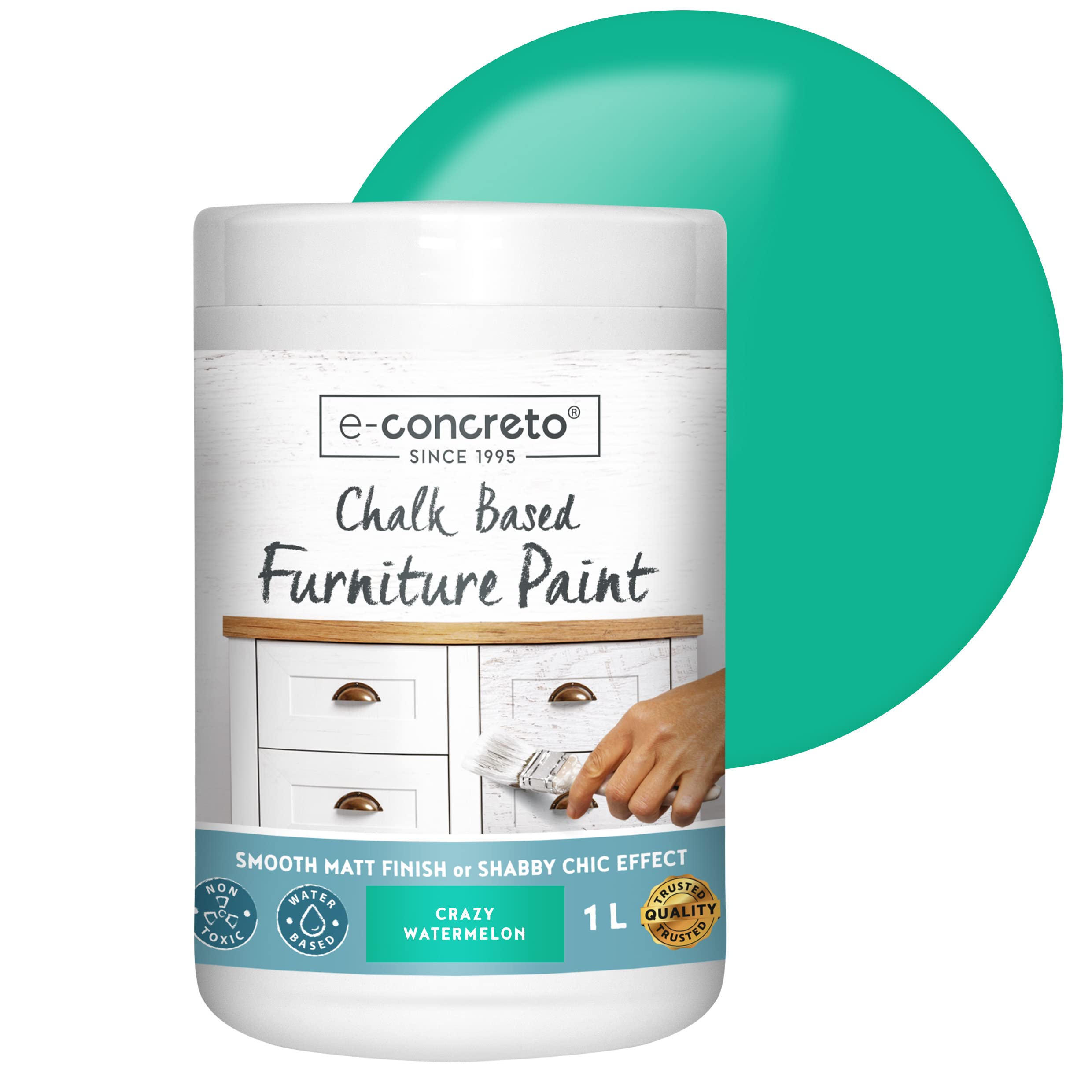 e-concreto Furniture Chalk Paint 1L, Shabby Chic or Matt Smooth Touch Finish | Chalk Paint + Stirrer (Green)