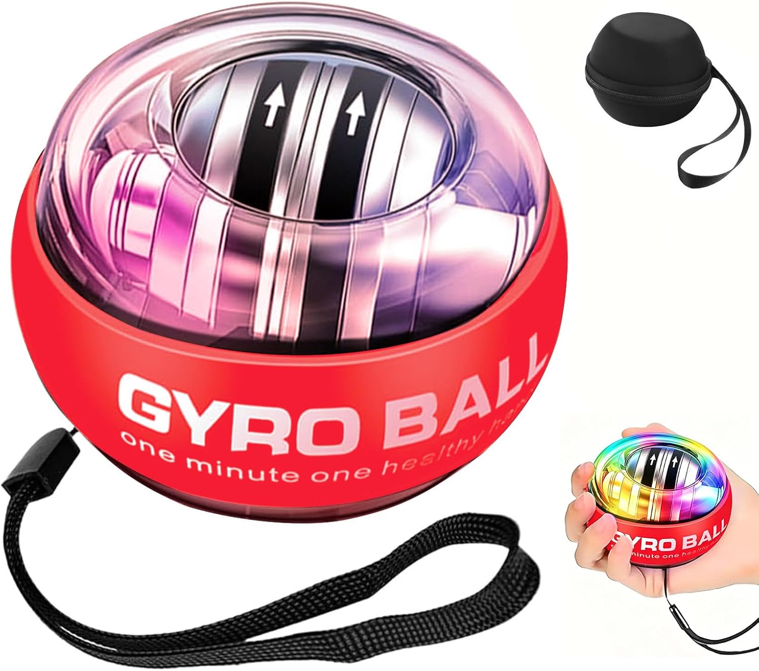 Gyro Ball Wrist Trainer,Torque Ball Hand Exerciser,Gyroscopic Wrist Forearm Strengthener Exerciser, Auto-Start Colorful Lighting