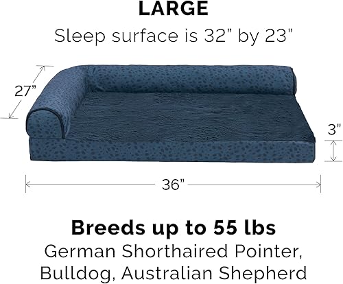 Miniatura 2 de Furhaven - Cama para perro de espuma ortopédica, estilo caja de huevos, estilo diván, en forma de L, de felpa y estampado de almendras, almendras