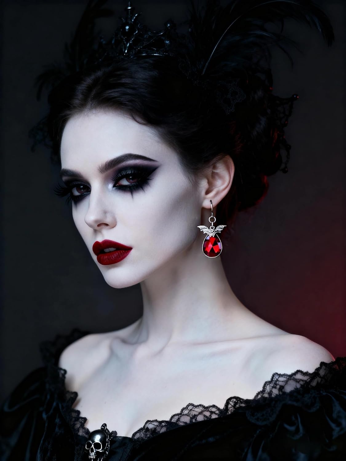 Gothic Earrings for Women Dangling Red Black Crystal Black Bat Earrings Vampire Earring Goth Vintage Bat Jewelry Halloween Costume Accessorie - Image 2