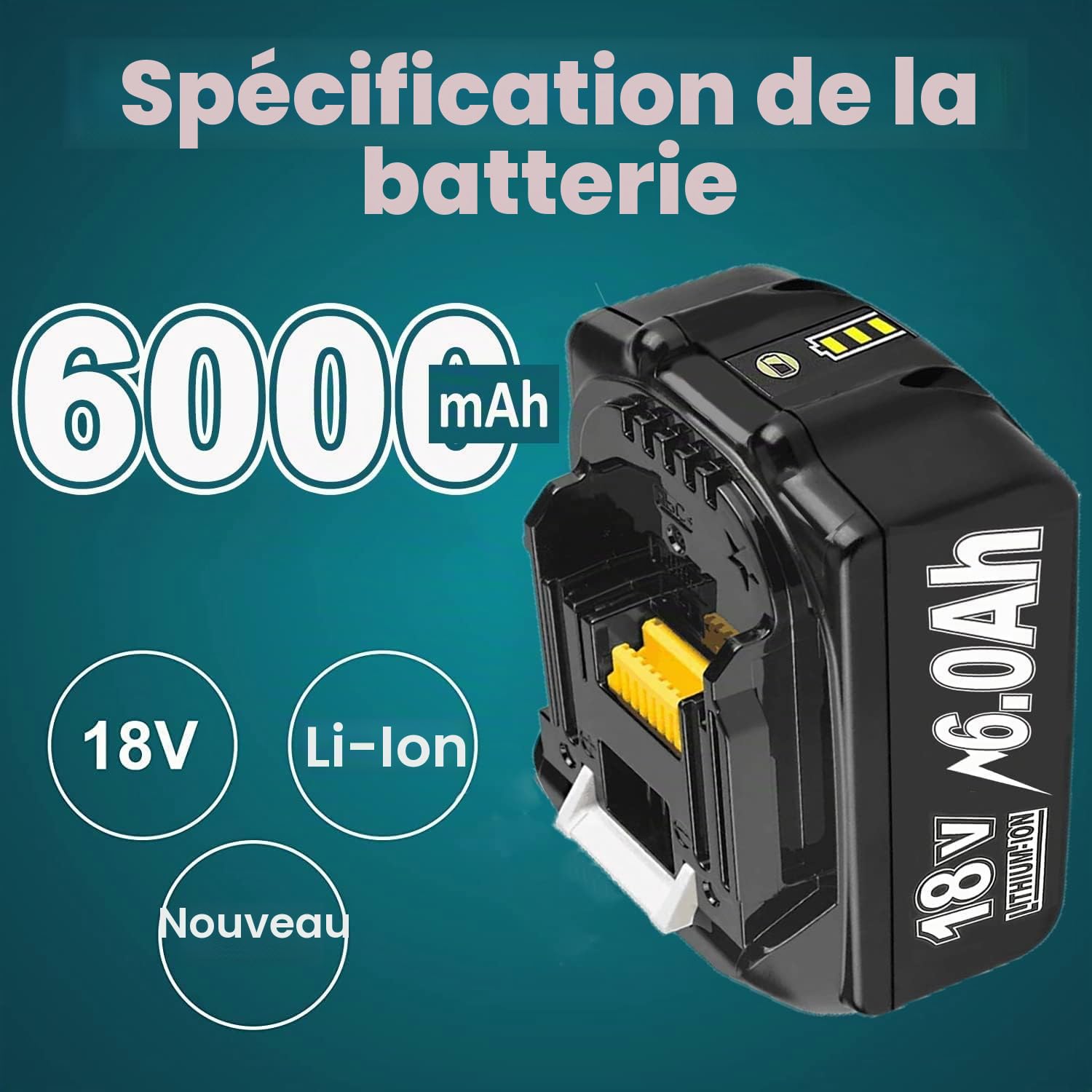 Lot de 2 Batteries de Rechange, 18V, 8.0Ah pour BL1860B BL1850B, BL1840, BL1830, BL1860B, BL1815, BL1835, BL1850B, BL1845, BL1850, BL1860B, 194205-3, LXT-400, avec Batterie LED