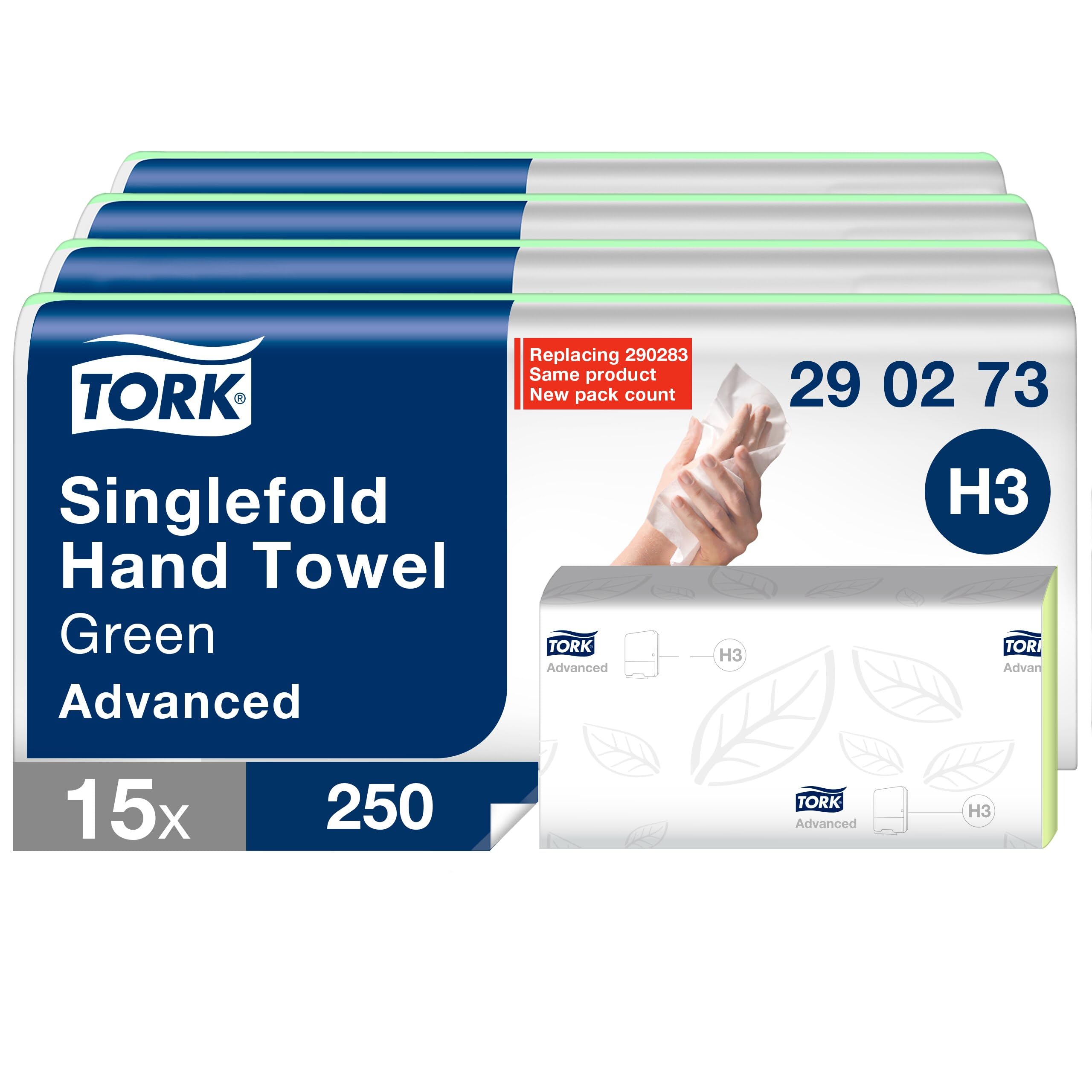 Tork Green Singlefold Hand Towels, H3, Salviette di carta piegate universali per dispenser Singlefold - economiche, 1 strato, verdi - 20 x 200 fogli, 290273