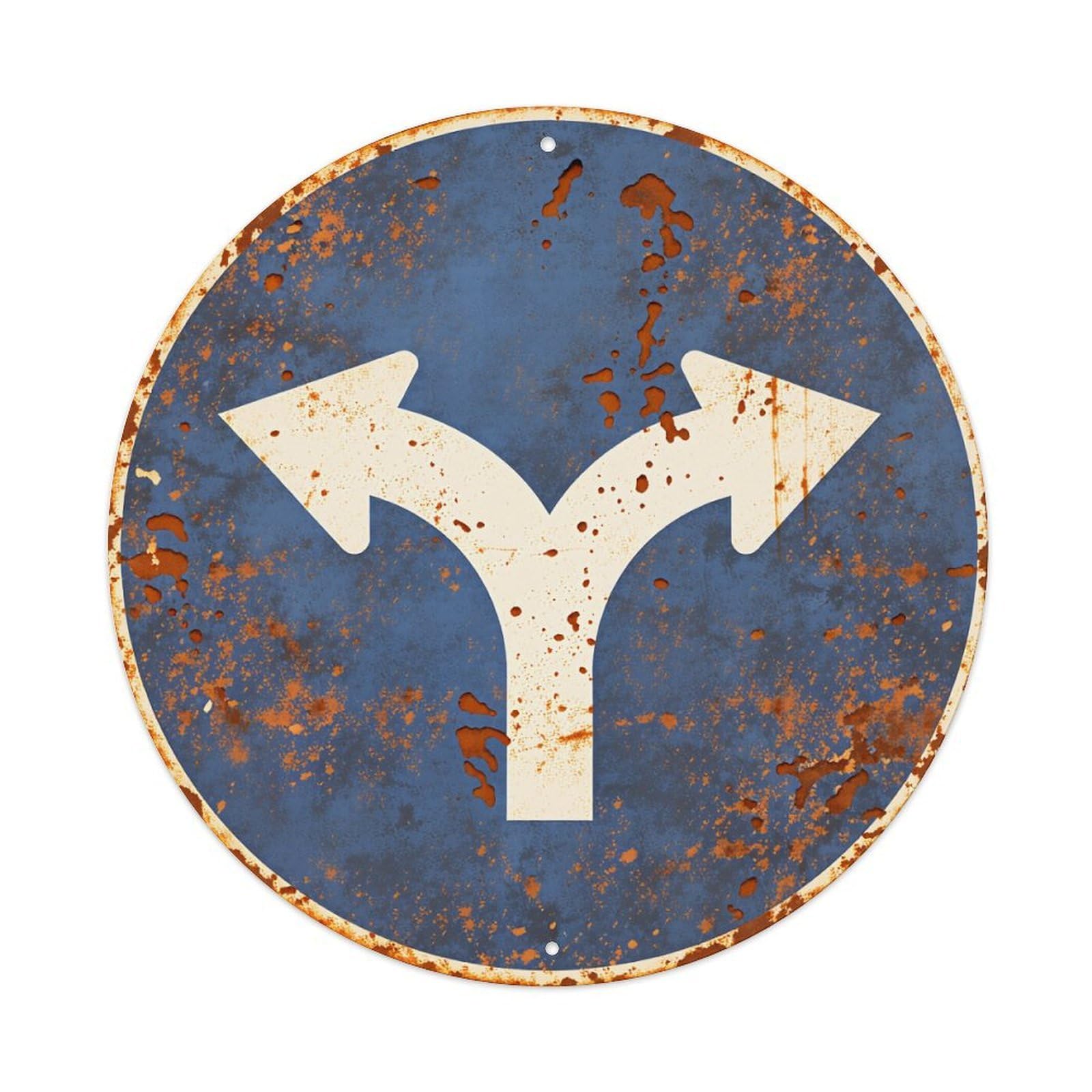 Rusty Blue Sign With White Arrows Vintage Metal Tin Sign Retro Wall Decor for Home Bar Garage Cafe, Indoor & Outdoor Decorative，circle Metal Poster, 8x8 Inch
