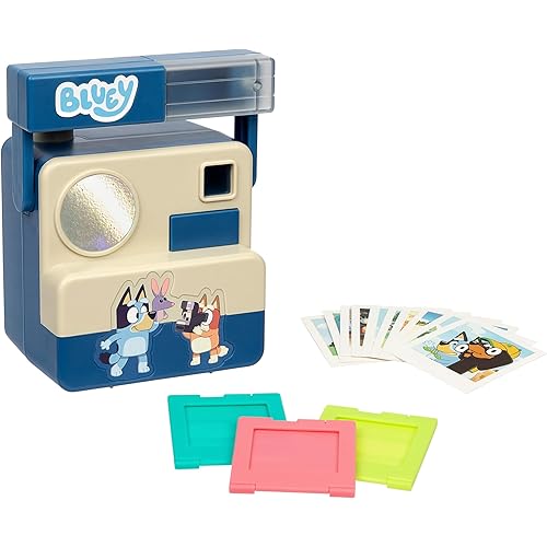 Bluey Chikit Chikit Pretend Camera, Role Play Toy Camera for Kids with 10 Photo Cards, 3 Pop-Out Film Cartridges, Toddler Toys Playset for Ages 3+