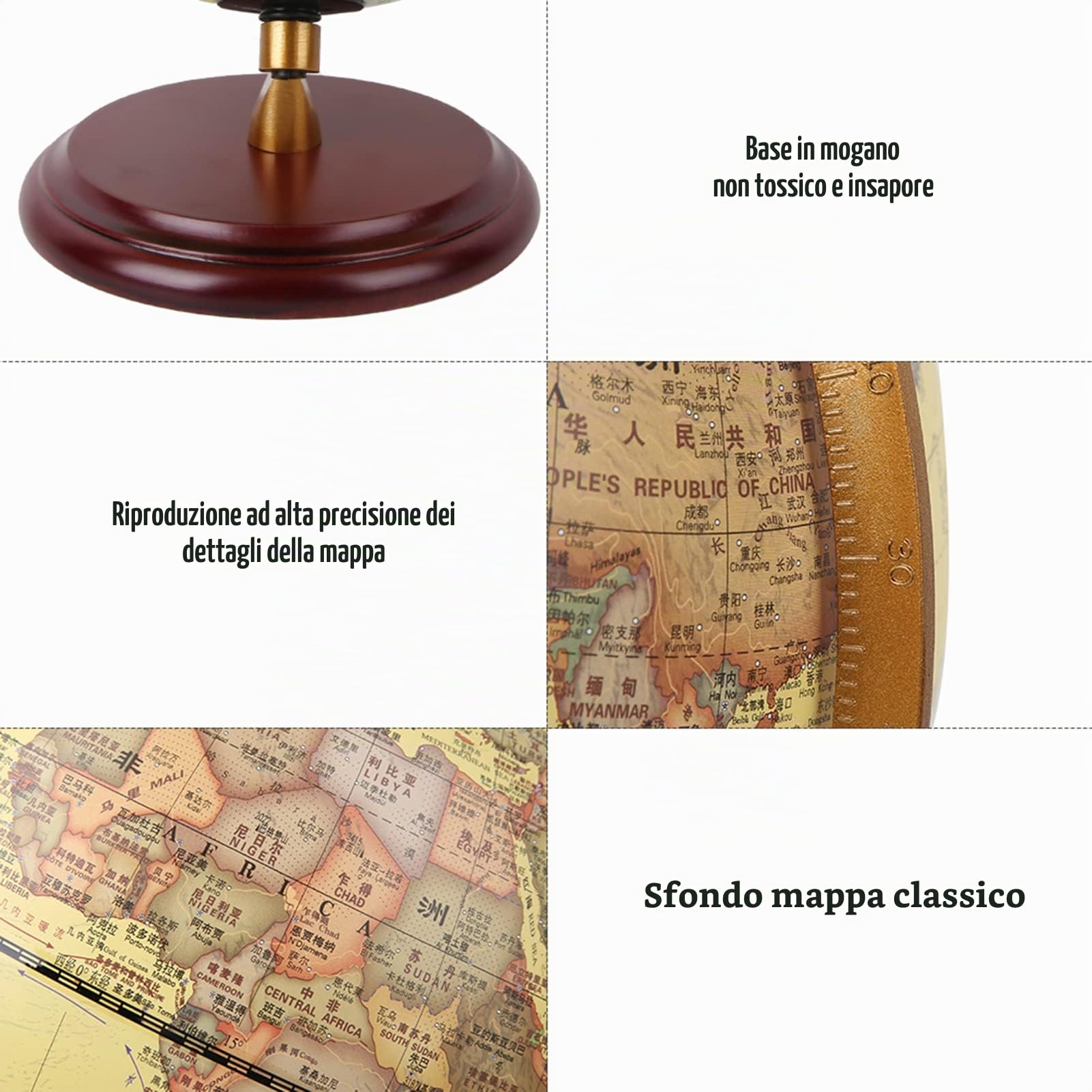 Mappamondo 3D con supporto Notte Adulti Bambini Visualizza Mappamondo antico per mappamondo da scrivania o aula(25 cm)