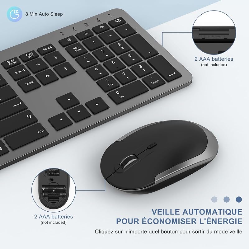 Seenda Vezeték Nélküli Billentyűzet és Egér Szett - Újratölthető, Ultravékony, Csendes, Szilikon Védővel - PC/Laptop/Smart TV - AZERTY