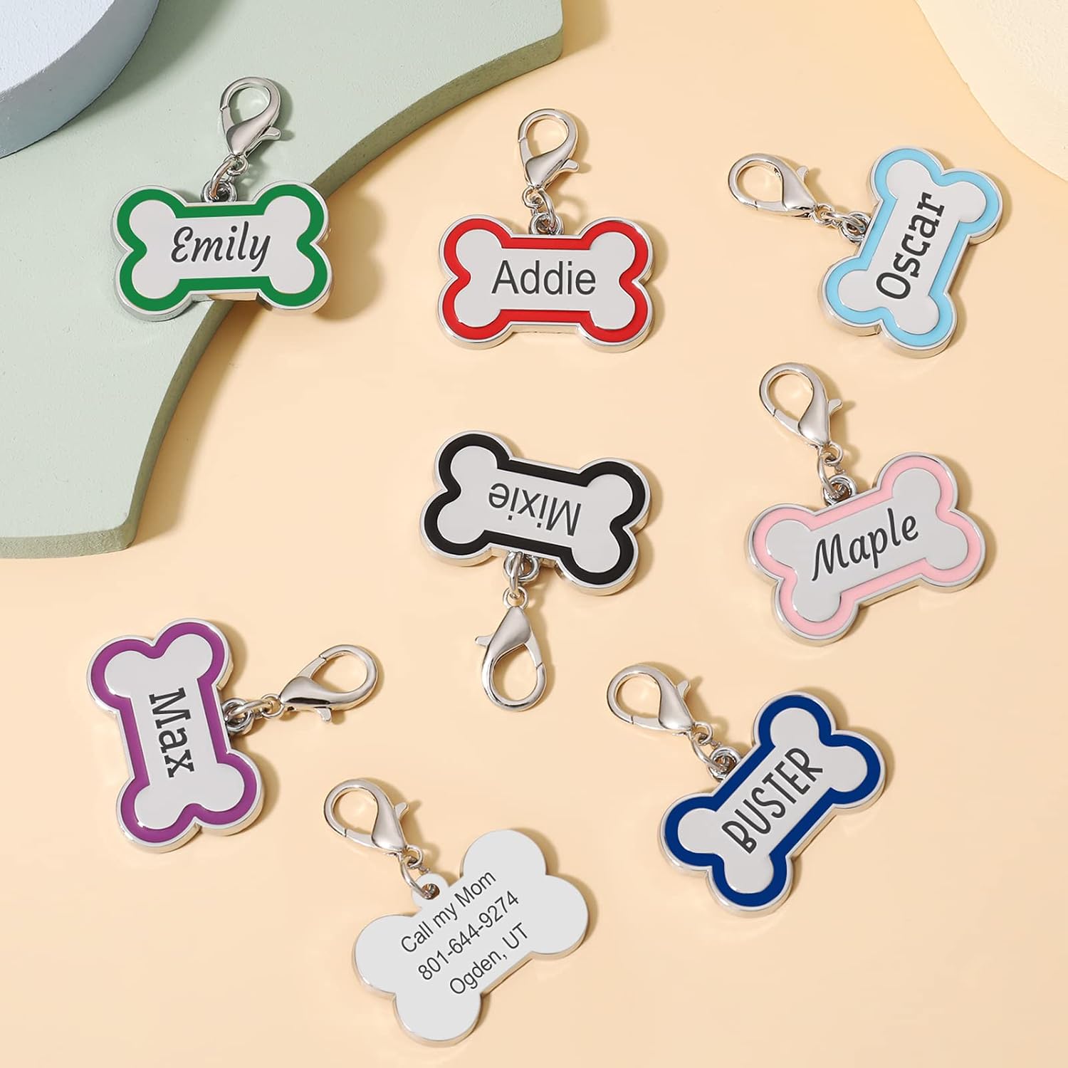 DejavYOU Personalized Pet ID Tags, Custom Dog Name Tags, Engraved Both Sides, Custom Text, Easy to Read, Customized Cat Tags(L Green)