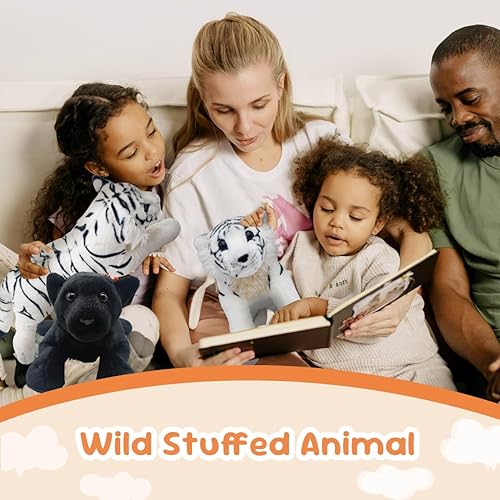 Miniatura 7 de Gisqis Black Panther - Animal de peluche de Jaguar de 16 pulgadas, lindo animal de peluche de pantera negra realista, almohada de juguete de pantera