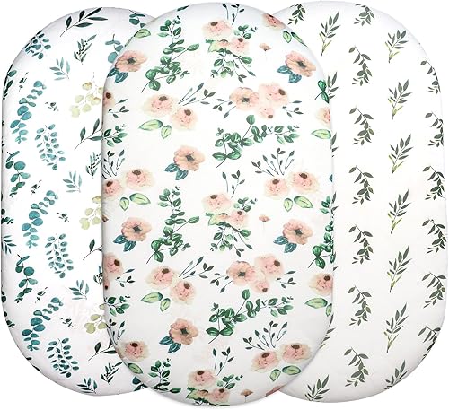 Juego de 3 sábanas elásticas para moisés para bebé, juego de sábanas para cuna de hojas de bebé niño y niña, cómodas sábanas ajustadas para moisés