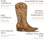 J's.o.l.e Women's Cowboy Boots Mid Wide Calf Snip Toe Fashion Cowgirl Boot Chunky Heel Embroideried Ladies Western Shoes