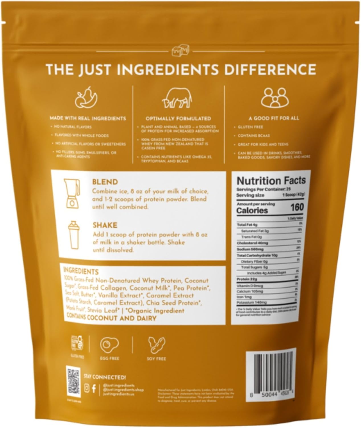 Salted Caramel Protein Powder – 30-Serving Blend with 100% Grass-Fed Whey & Organic Plant Proteins – Flavored with Real Ingredients – Supports Muscle Recovery & Energy - Image 2