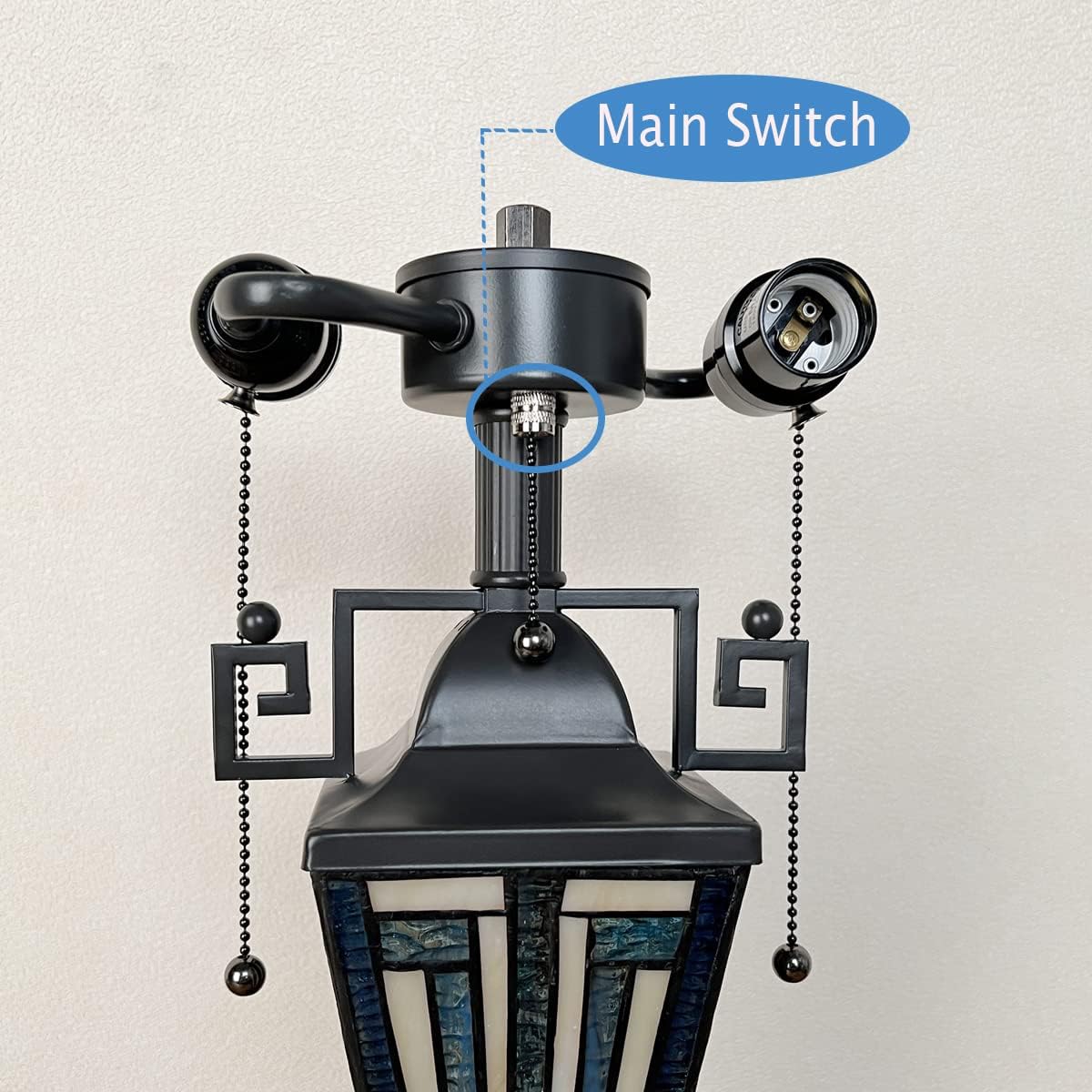 Tiffany Table Lamps with Nightlight 16" Wide Handmade Stained Glass Desk Lamp for Reading 3 Lights Blue Mission Style Antique Table Light for Living Room Bedroom Office