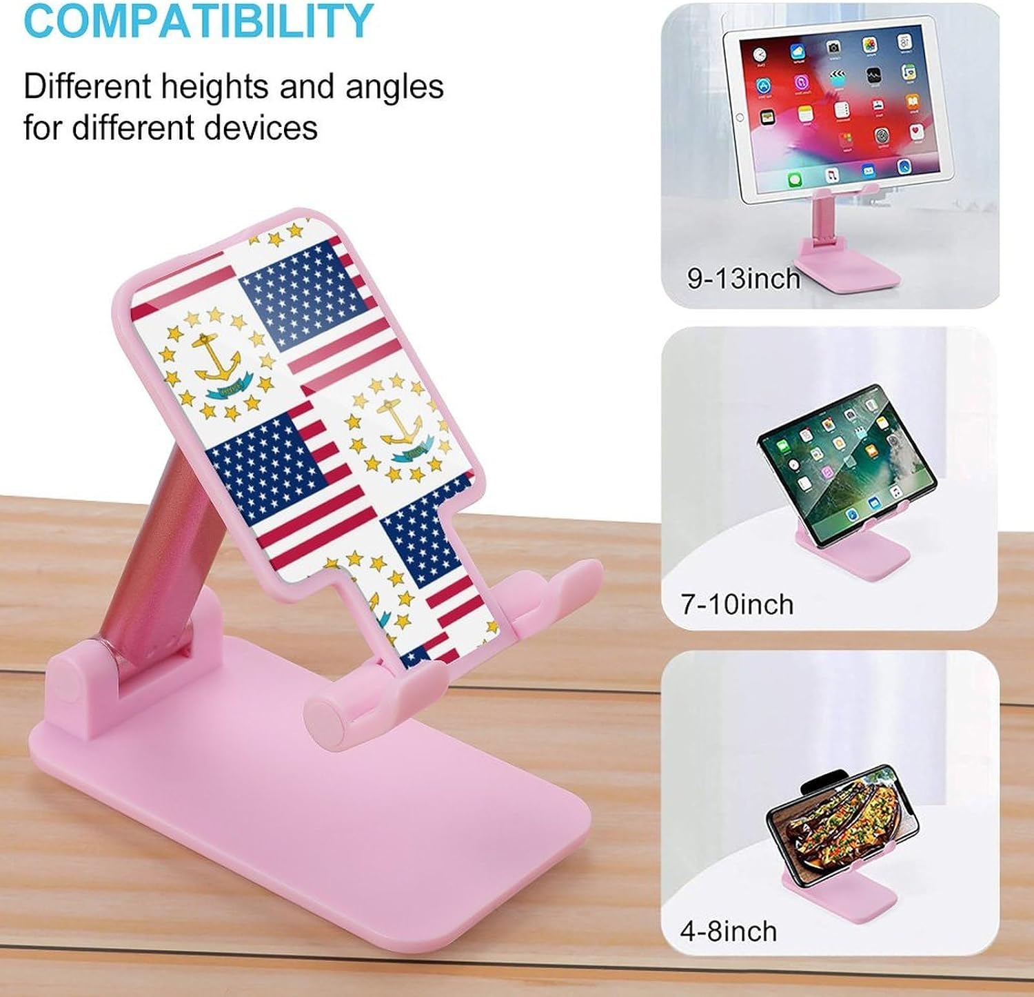 Flag of USA and Rhode Island Plastic Phone Stand with Alloy Base image 3
