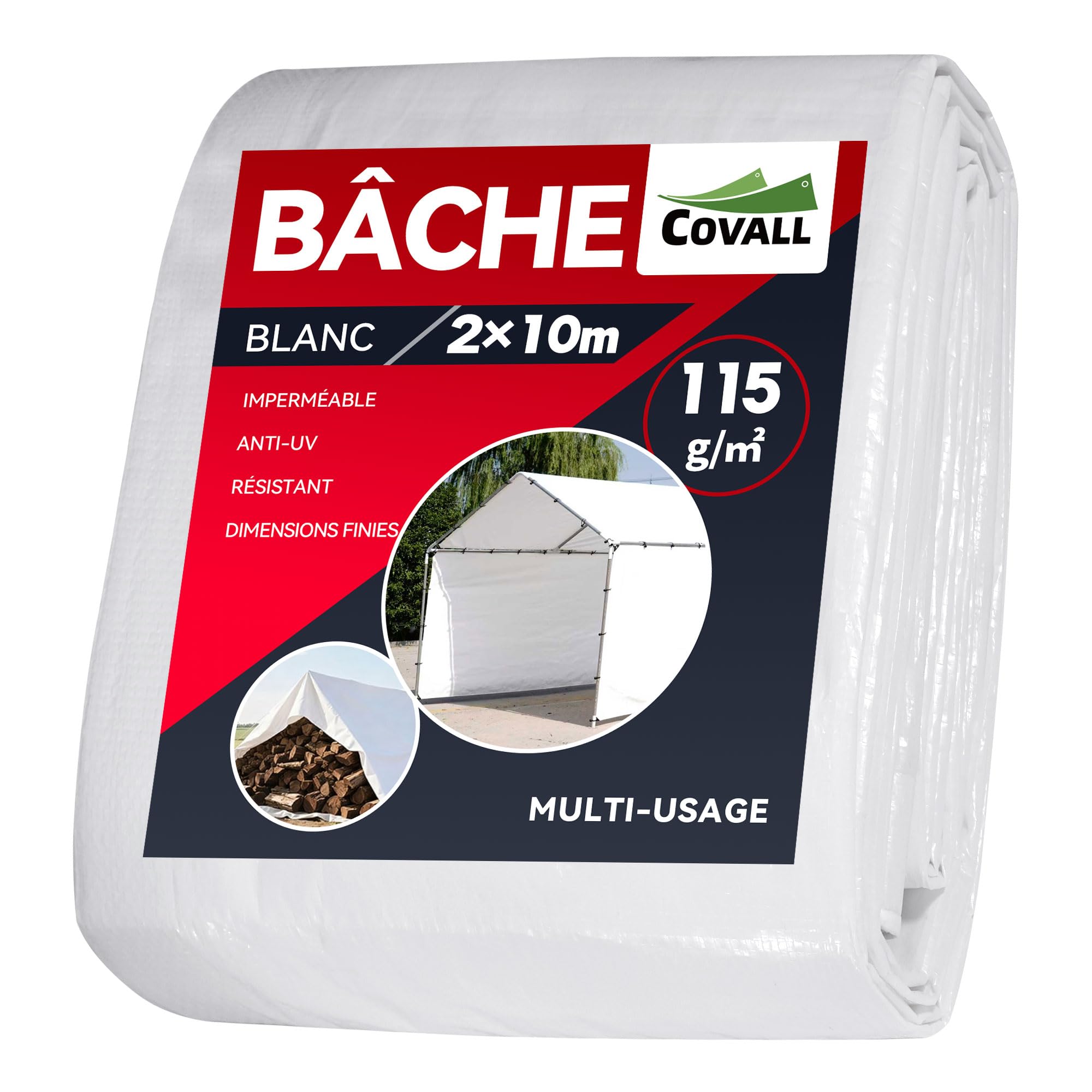 Bâche de Protection Extérieure 2x10 m Imperméable, Bache pour Remorque 115GSM Résistante aux UV, Bâche Étanche avec Oeillets, pour Bois, Jardin, Poulailler,Blanc