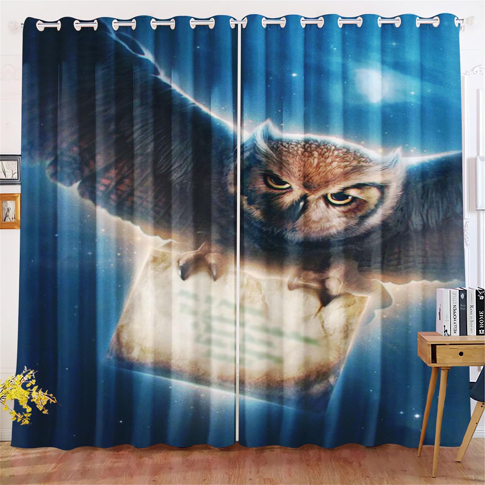 KIDSLOVE Eule Verdunkelungsvorhänge Cartoon-Eule Blickdicht Vorhänge Eule Verdunkelungsvorhang Für Schlafzimmer Kinderzimmer (5,183x160cm(BxH)/ 91.5x160cmx2)