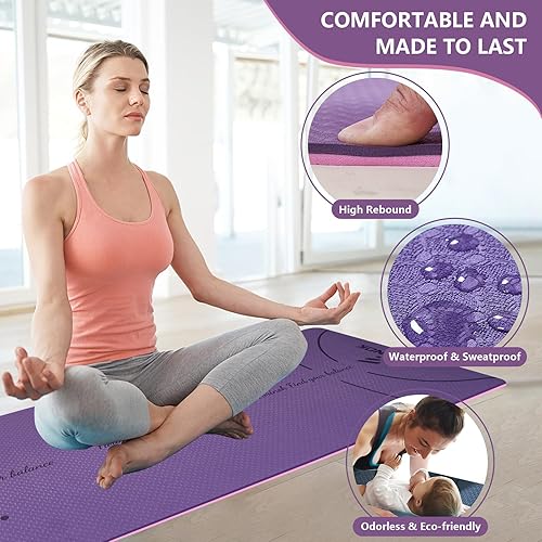 Miniatura 2 de Tapete de yoga extra grueso de 0.354 in, tapete de ejercicio de alta densidad antideslizante para entrenamiento en casa, tapete de pilates con