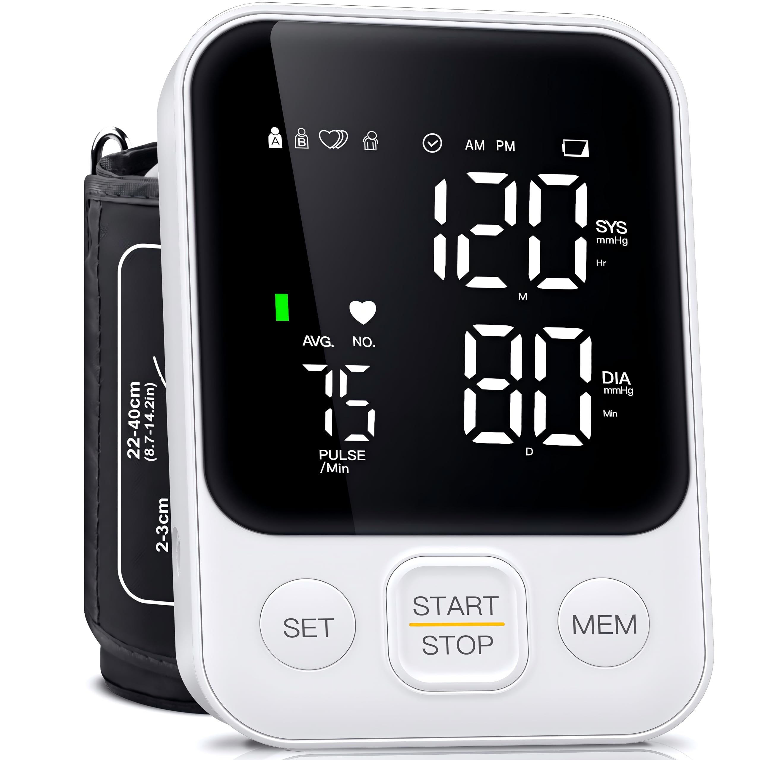 Photo 1 of Blood Pressure Monitor Upper Arm Monitors for Home Use BP Machine with 2x120 Reading Memory Adjustable Arm Cuff 8.7"-15.7" Large Display with LED Background Light Storage Bag White